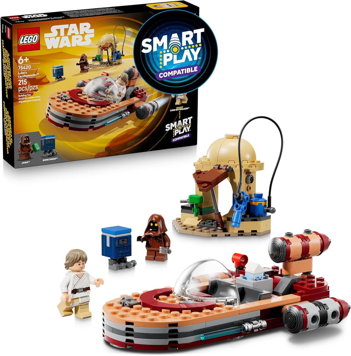 LEGO Star Wars SMART Play: El deslizador terrestre de Luke - Juguete de construcción para juegos de acción - Set compatible con una etiqueta SMART y 2 minifiguras - Regalo para niños, niñas y niños a partir de 6 años - 75420