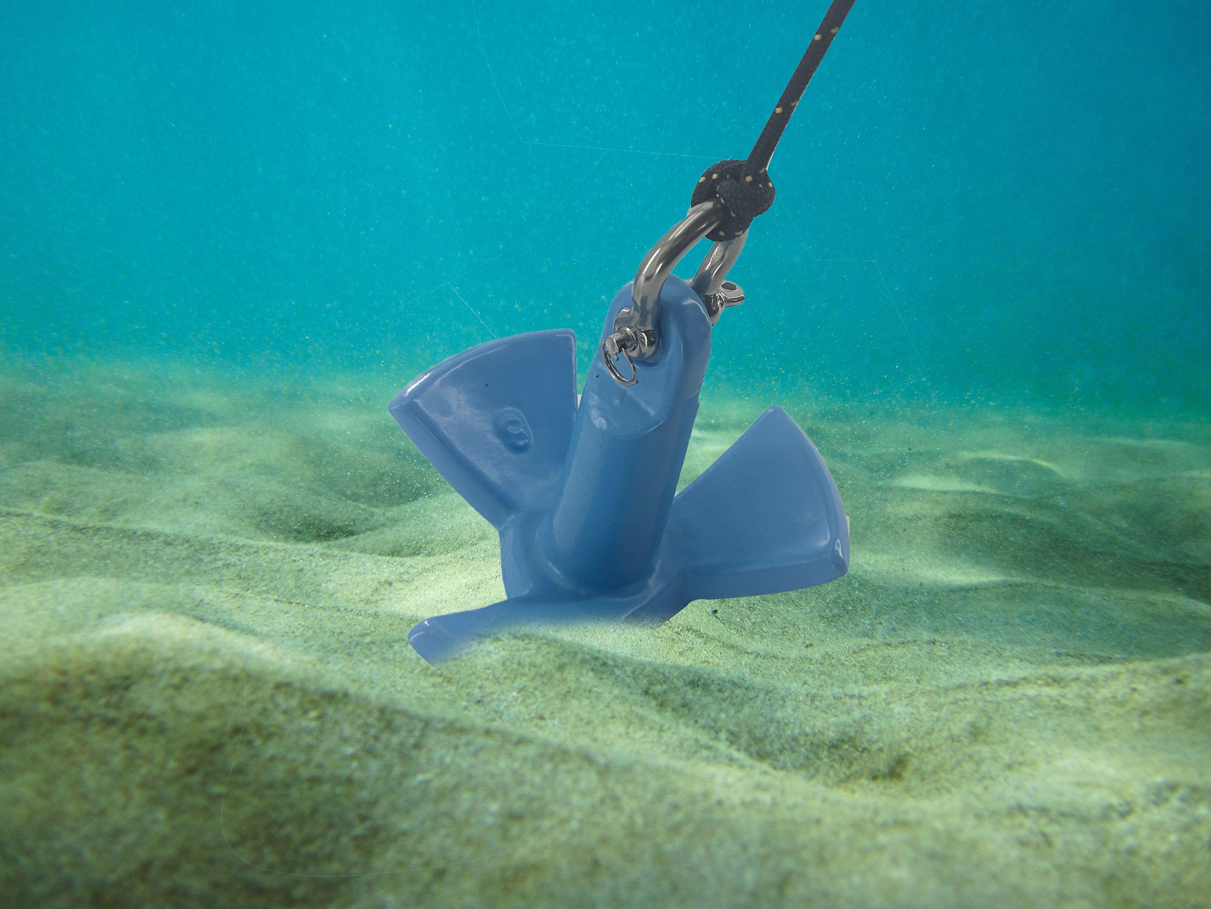 XIALUO Kit de anclaje de río marino de 8 libras, accesorios de anclaje para kayak con revestimiento de polietileno azul con cuerda de 30 pies para kayaks de pesca, canoa, moto acuática, tabla de remo