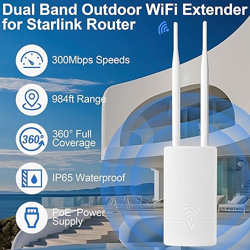 Miniatura 2 de Extensor WiFi para exteriores de largo alcance, punto de acceso inalámbrico de doble banda, refuerzo de señal de 300 Mbps para enrutador Starlink a