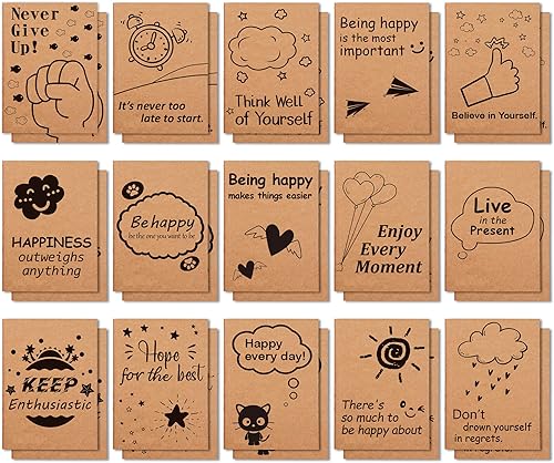 Miniatura 8 de Paquete de 15 cuadernos de papel kraft A6, 15 diseños lindos mini cuadernos de bolsillo y diarios, cuaderno pequeño de motivación con forro de Feela