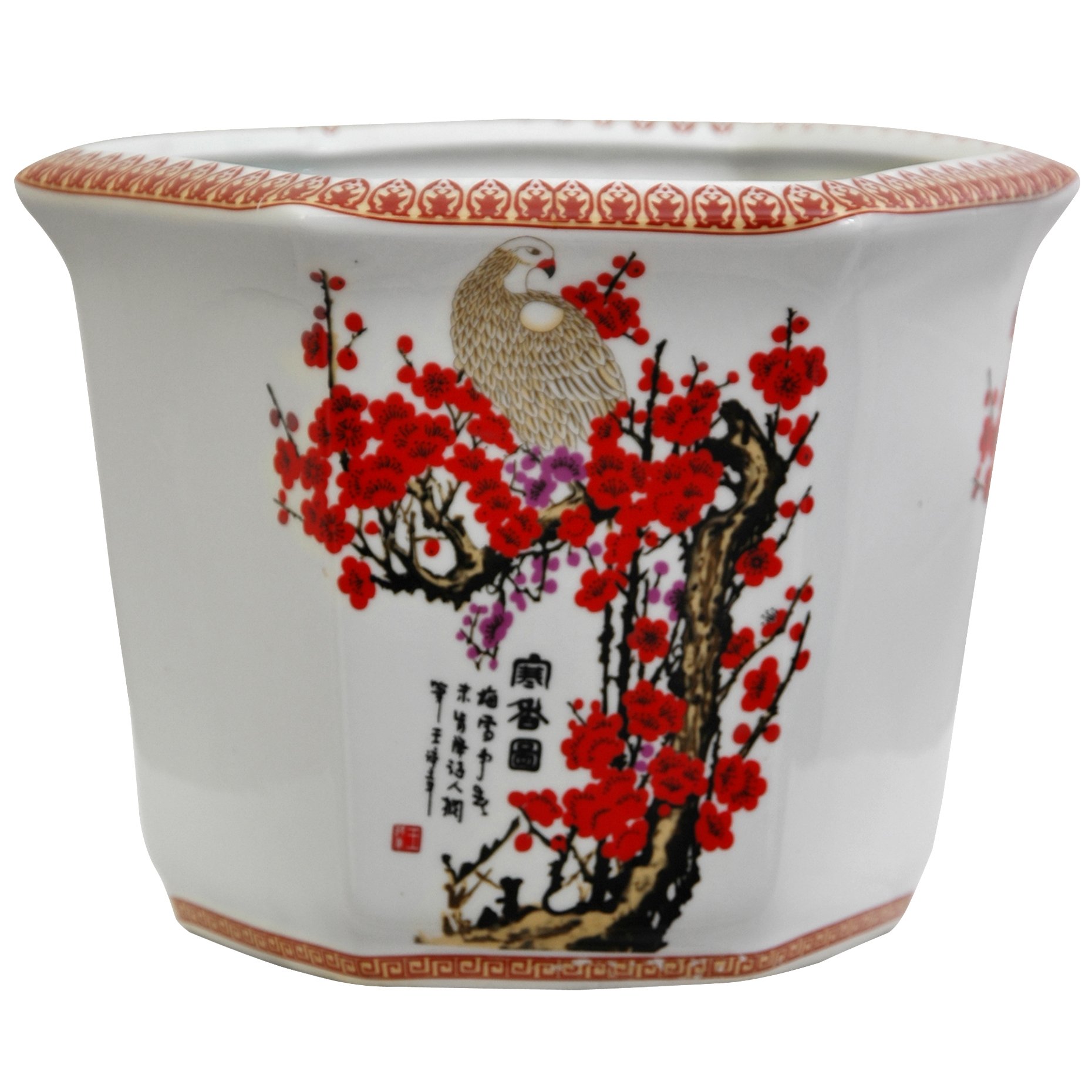 Oriental Furniture 10" Cherry Blossom Porcelain Flower Pot