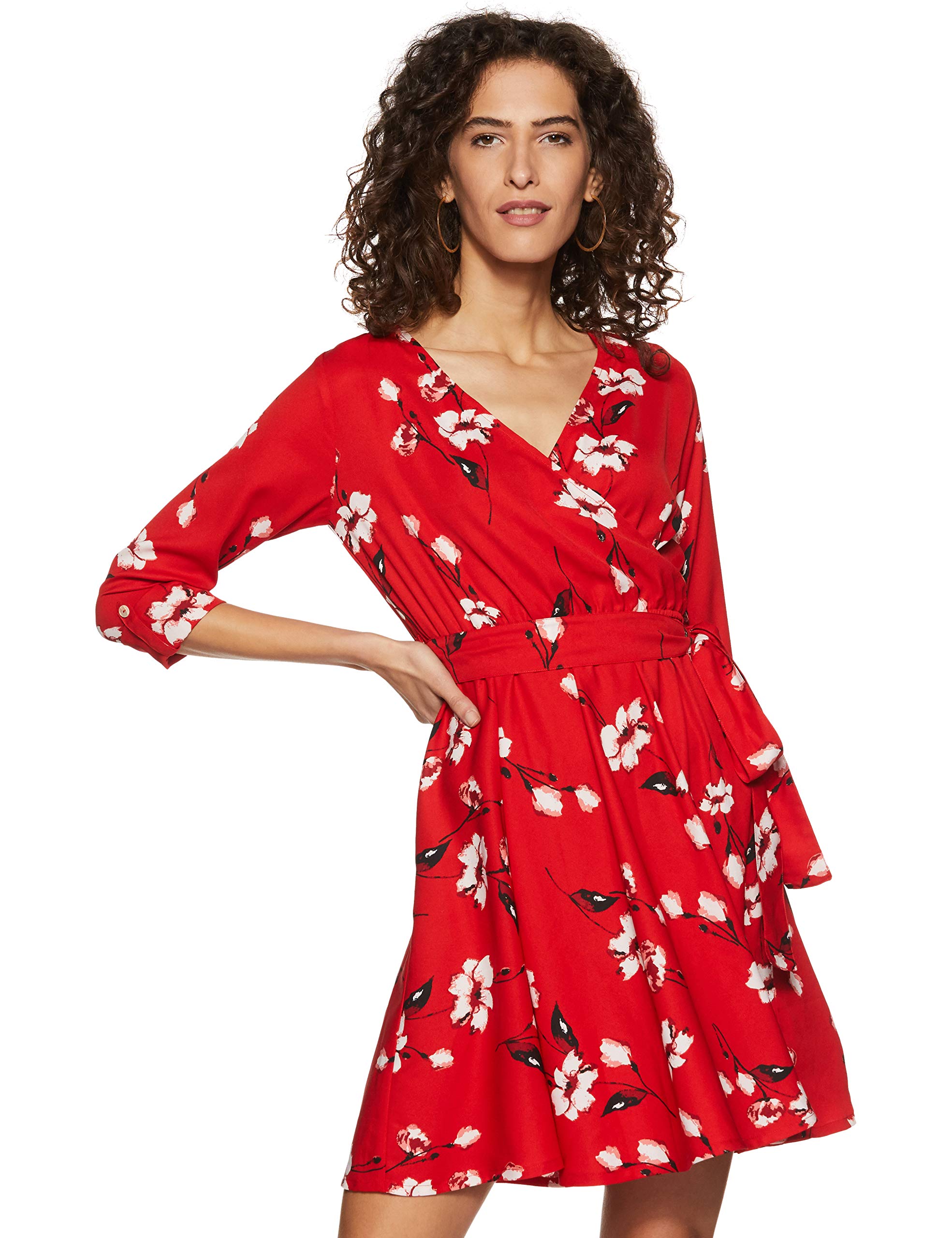 Miss Olive Women's Crepe wrap Knee-Long Dress