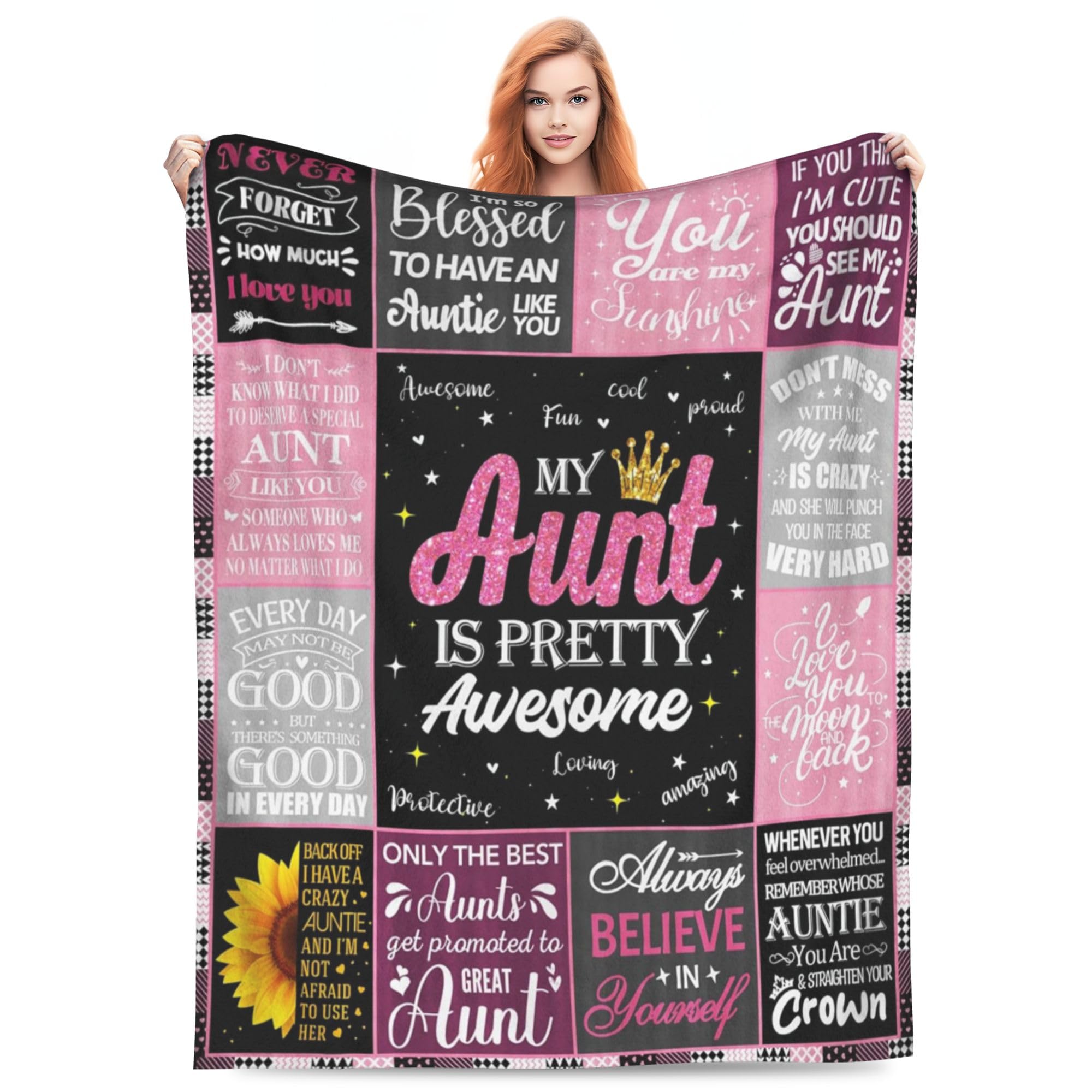 Xinvast Multi Aunt Aunt Gifts Blanket, Best Aunt Ever, Present For Auntie From Nephew, Niece, Auntie Gifts From Niece, Auntie Birthday Present Blanket Throw 60"X50"