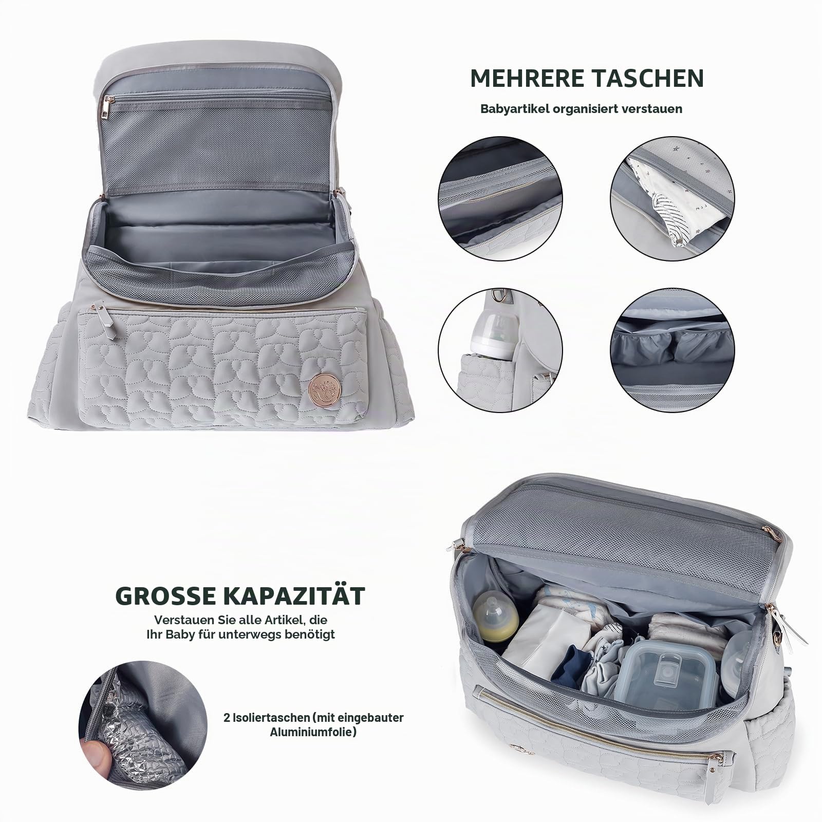SONARIN Stilvoll Wasserdicht Baby Wickelrucksack Wickeltasche,Multifunktionale Große Kapazität Babytasche Tragbare Reise Wickeltasche Rucksack mit Wickelunterlage & Schultergurte(Grau)