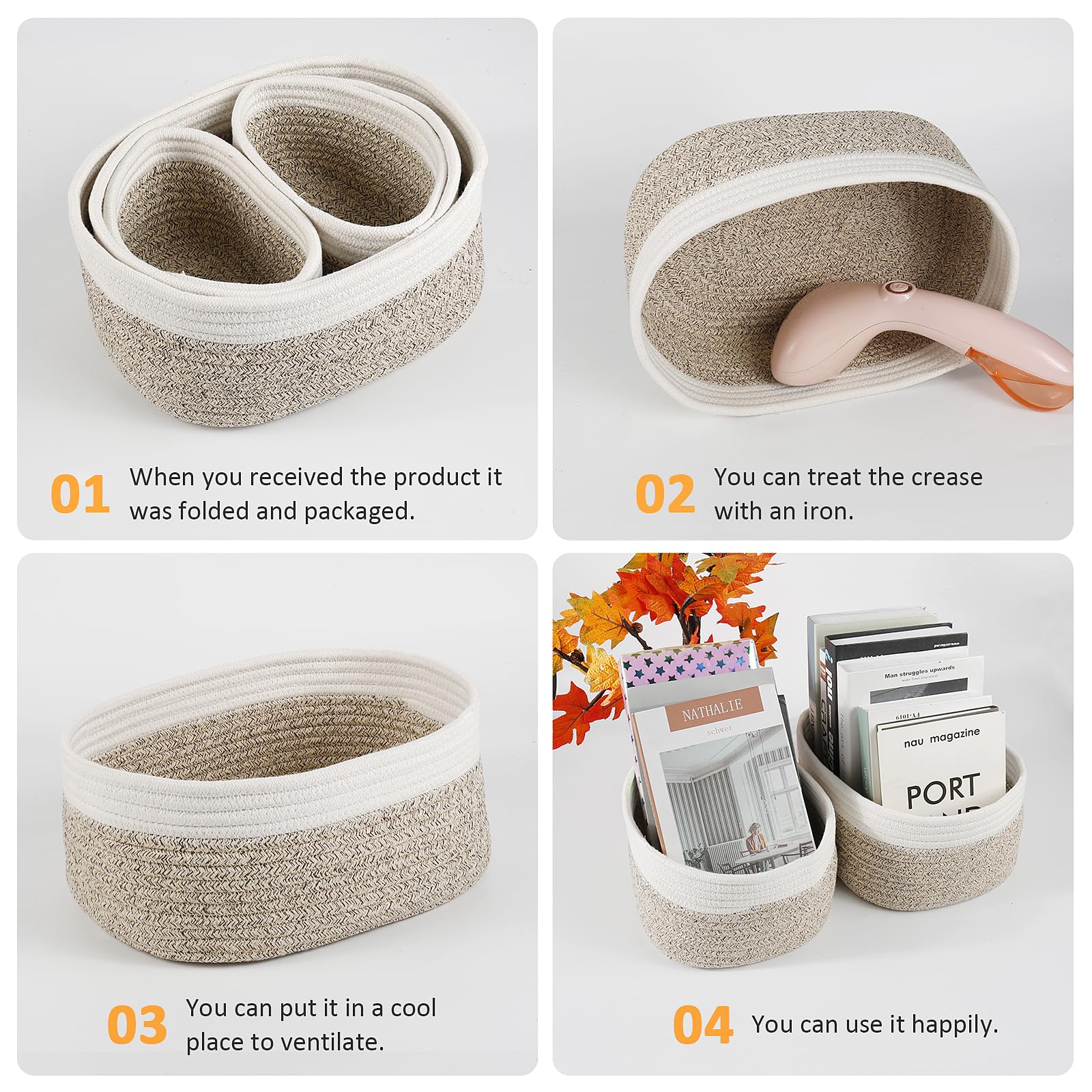 Set 4 Cestini In Corda Di Cotone - Organizer Impilabile Per Nursery, Bagno O Soggiorno - Foto 3