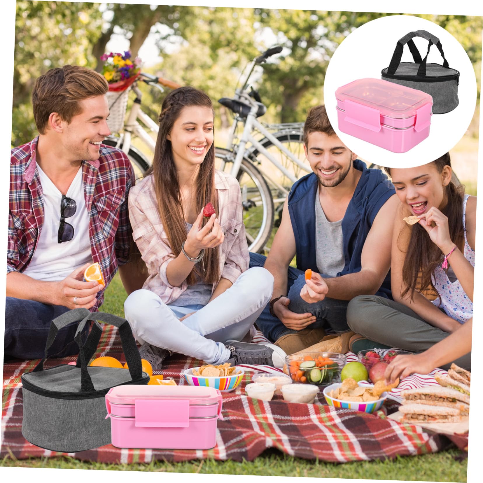 Mipcase Caja Bento Compartimentos de Acero Inoxidable Rosa | Doble Capa para Comidas, Resistente al Calor, Diseño Dividido que Evita Mezclar Alimentos