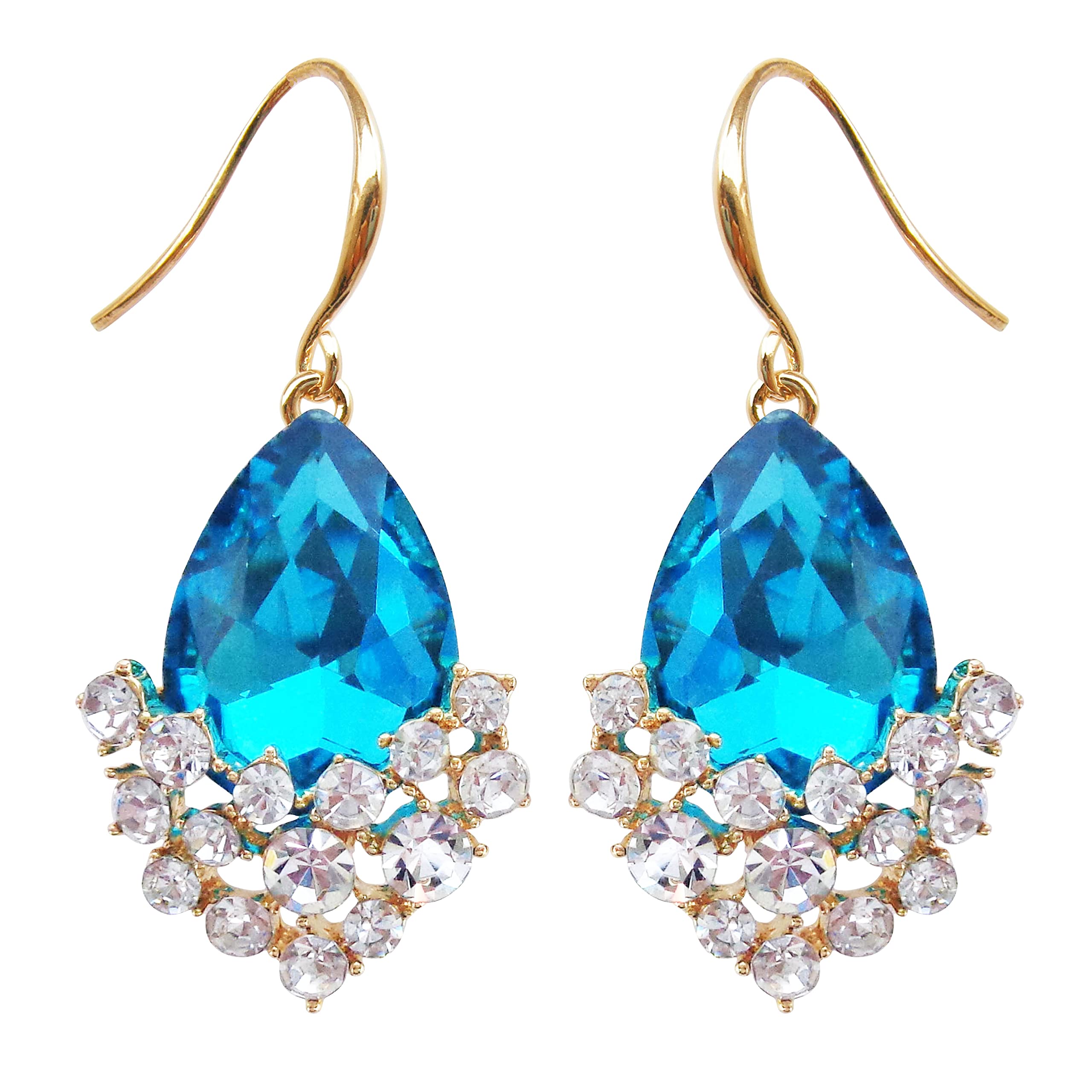 Navachi 18k Gold Plated White Crystal Pear Multi-color Zircon Drop Ear Stud Earrings