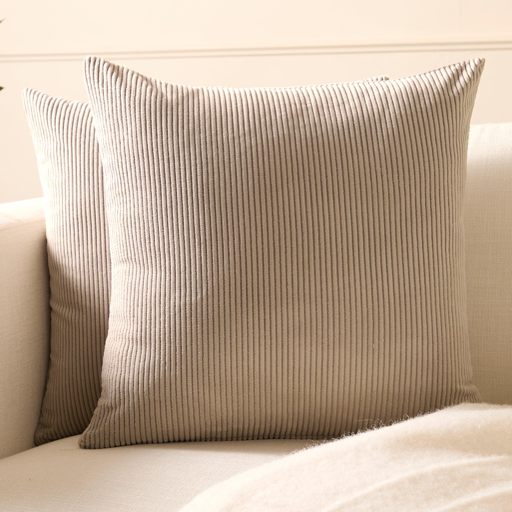 Encasa XO Corduroy Cushion Covers 60x60 cm, Set of 2 Soft Textured Striped Boho Pillow Covers | Decorative and Cozy Cushion Cases For Home Decor For Sofa Living Room Couch Bed, Light Taupe โ image 1