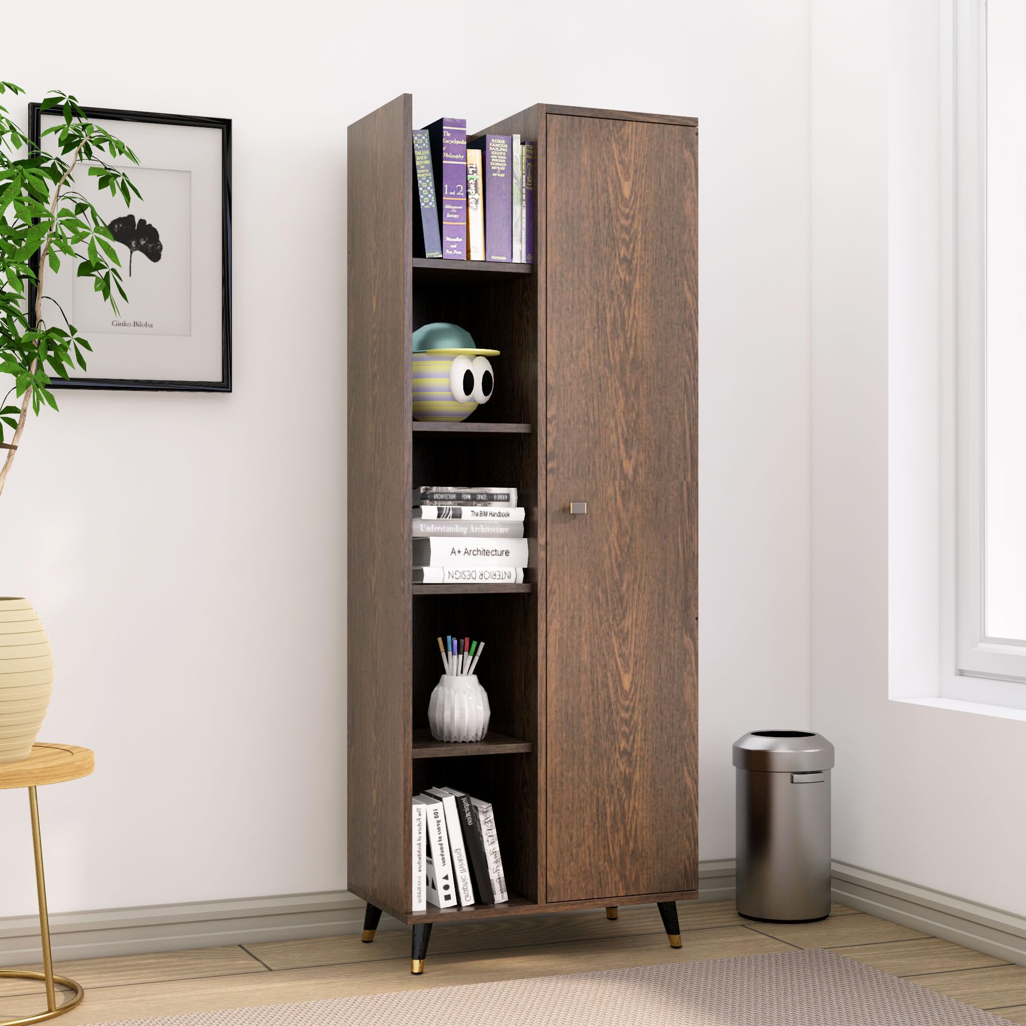Bniture Book Shelf for Home Engineered Wood Bookshelf Multipurpose Study Room Home Decor Storage Rack Showcase Organizer for Living Room, Bedroom (Flower Wenge)-image-37
