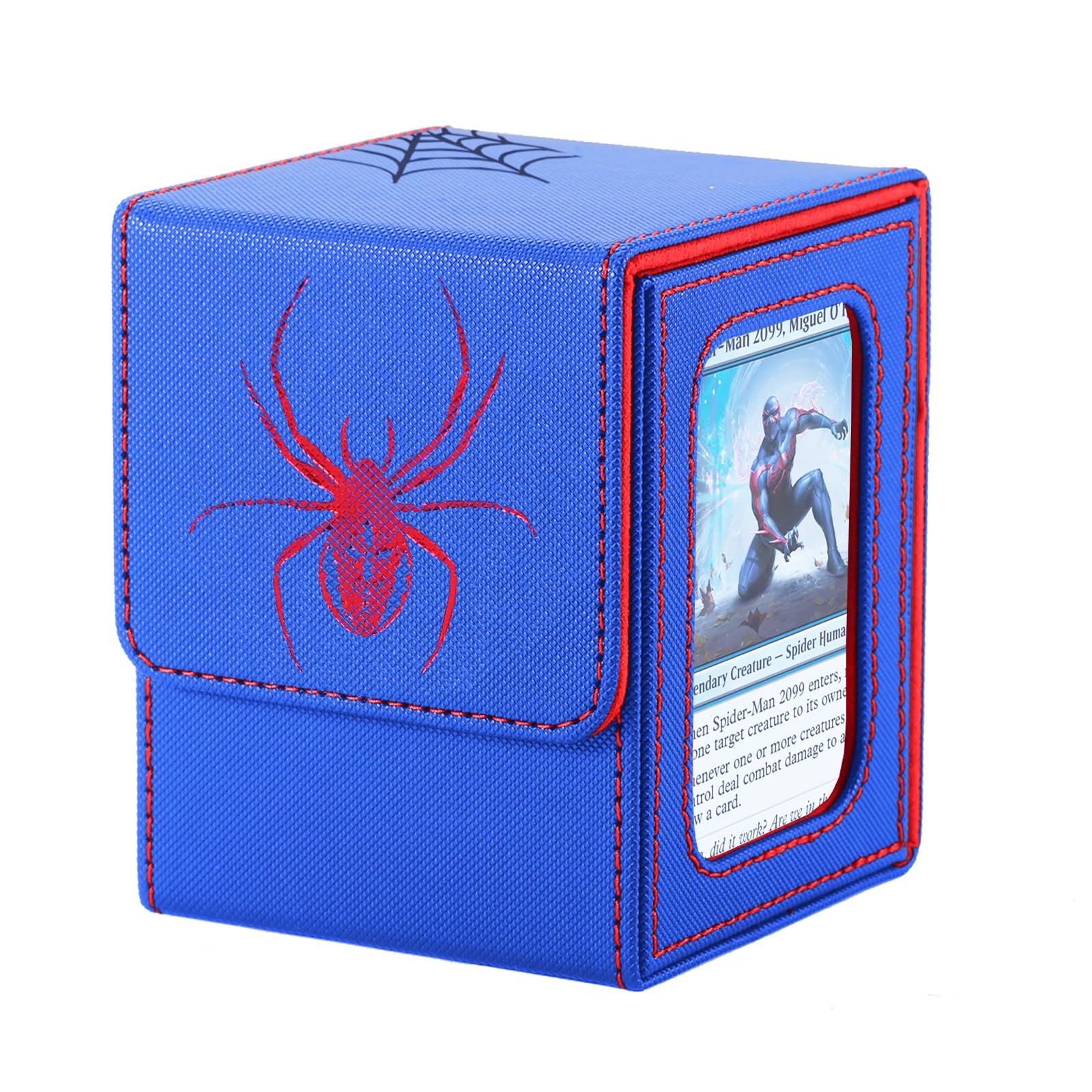 Spider Commander Deck Box for MTG with dual display windows,Blue Red