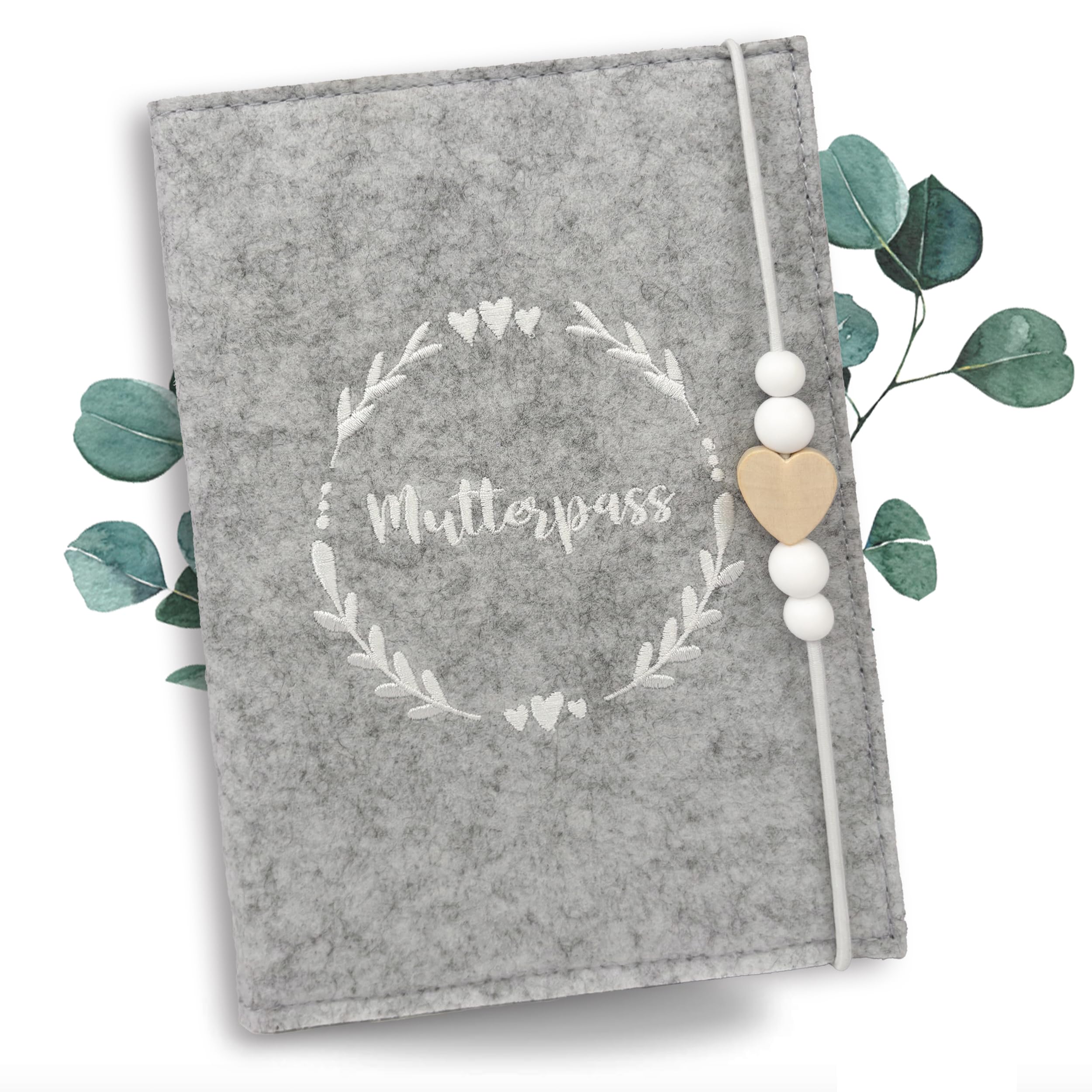 Minilino Premium Filz Mutterpasshülle - Hochwertiger stick auf Filz - Schwangerschaftsgeschenk (Filz Mutterpasshülle, hellgrau)