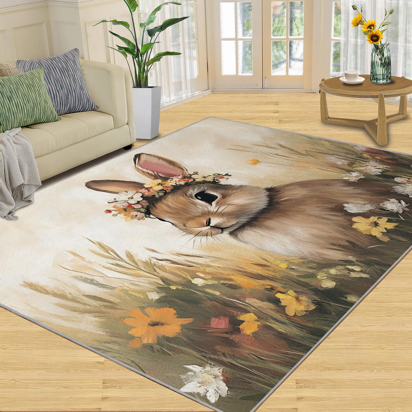 Tapis lapin pour chambre enfant et salon lavable antidérapant