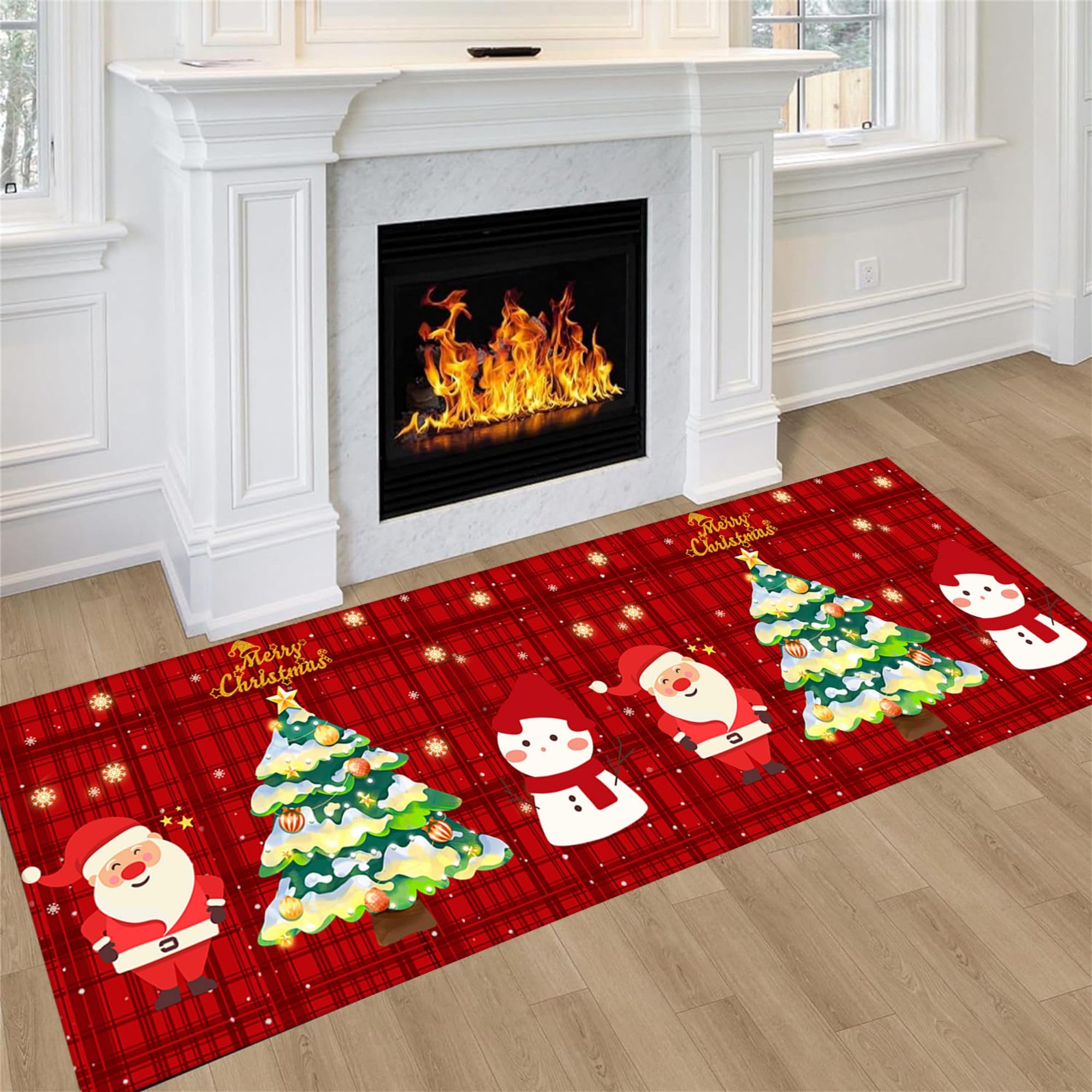 Christmas Red Runner Rug, 2x7ft, Red And White Snowflake Hallway Runner Rug Non Slip, Winter Christmas Kitchen Rugs For Living Room Entrance Bedroom Laundry Washable Indoor Carpet