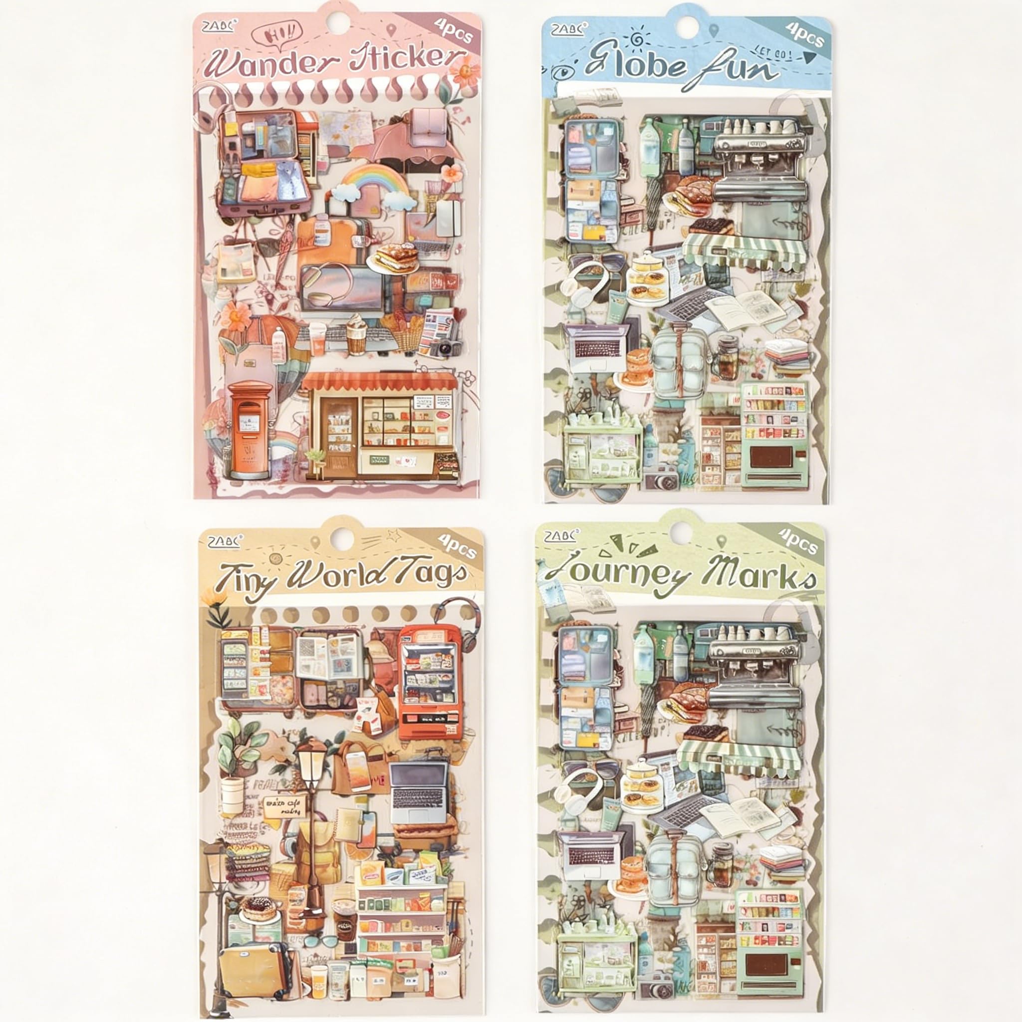 16 Sheets PET Travel Stickers for Scrapbooking, QIANSSE Junk Journal and Diary Vintage Aesthetic Scrapbook Supplies with Decorative Sticker Sheets