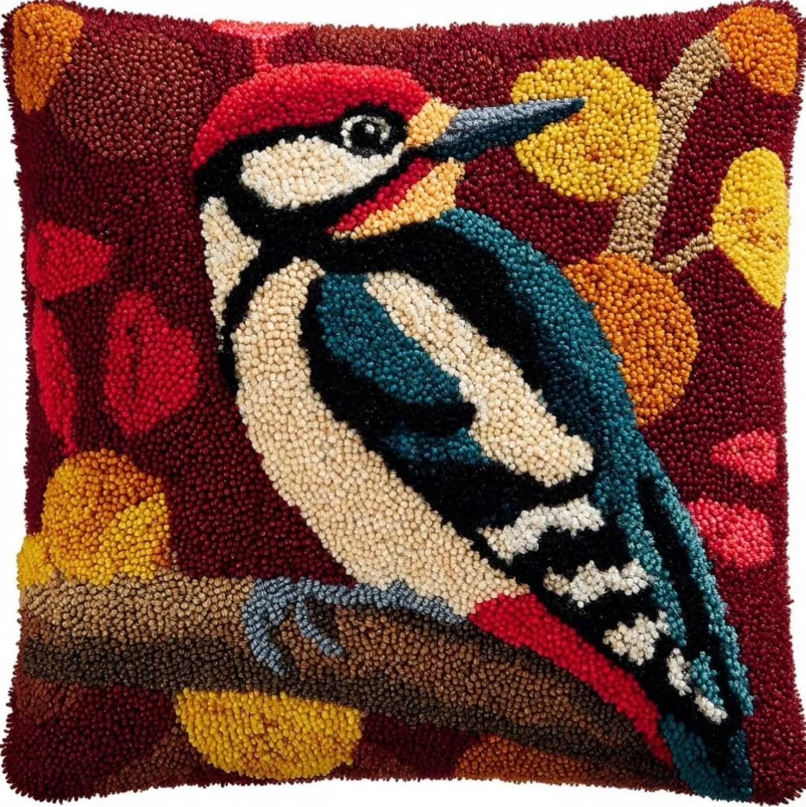 WallustrioaW Latch Hook Pillow Kit 43x43cm,Woodpeckers