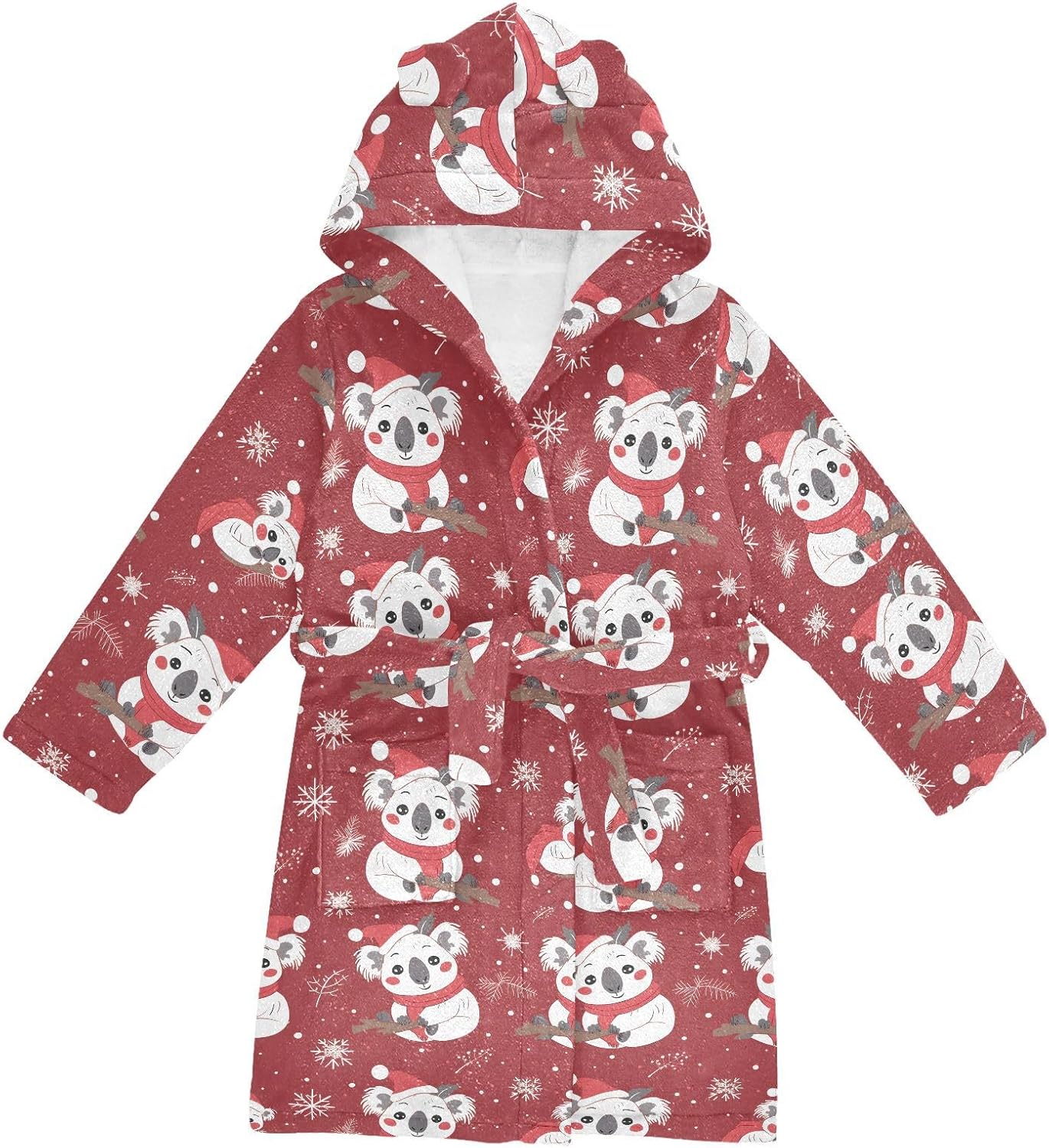 senya Koala Christmas on Red Toddler Hooded Bathrobe Kids Soft Plush Bath Towel Robes for Boys Girls 2-12 Years