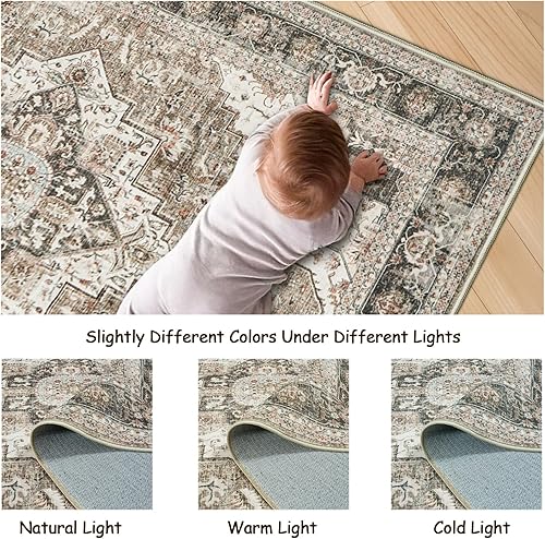 Miniatura 202 de Alfombras de área de 8 x 10 pies para sala de estar, vintage lavable con parte trasera antideslizante, resistente a las manchas, alfombra de área