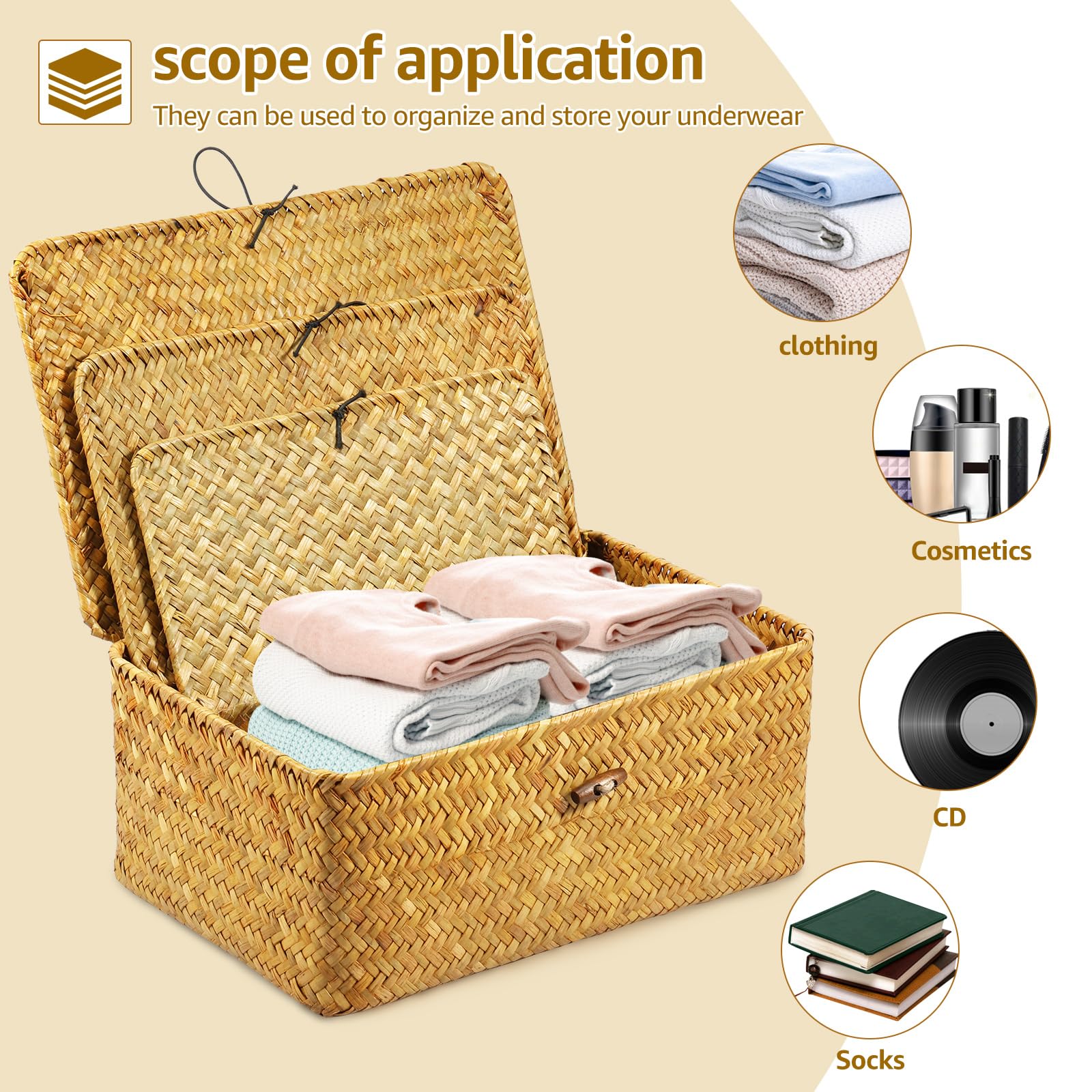 Cesto Portaoggetti In Vimini Con Coperchio - Organizer Per Bagno, Soggiorno E Casa - Foto 5