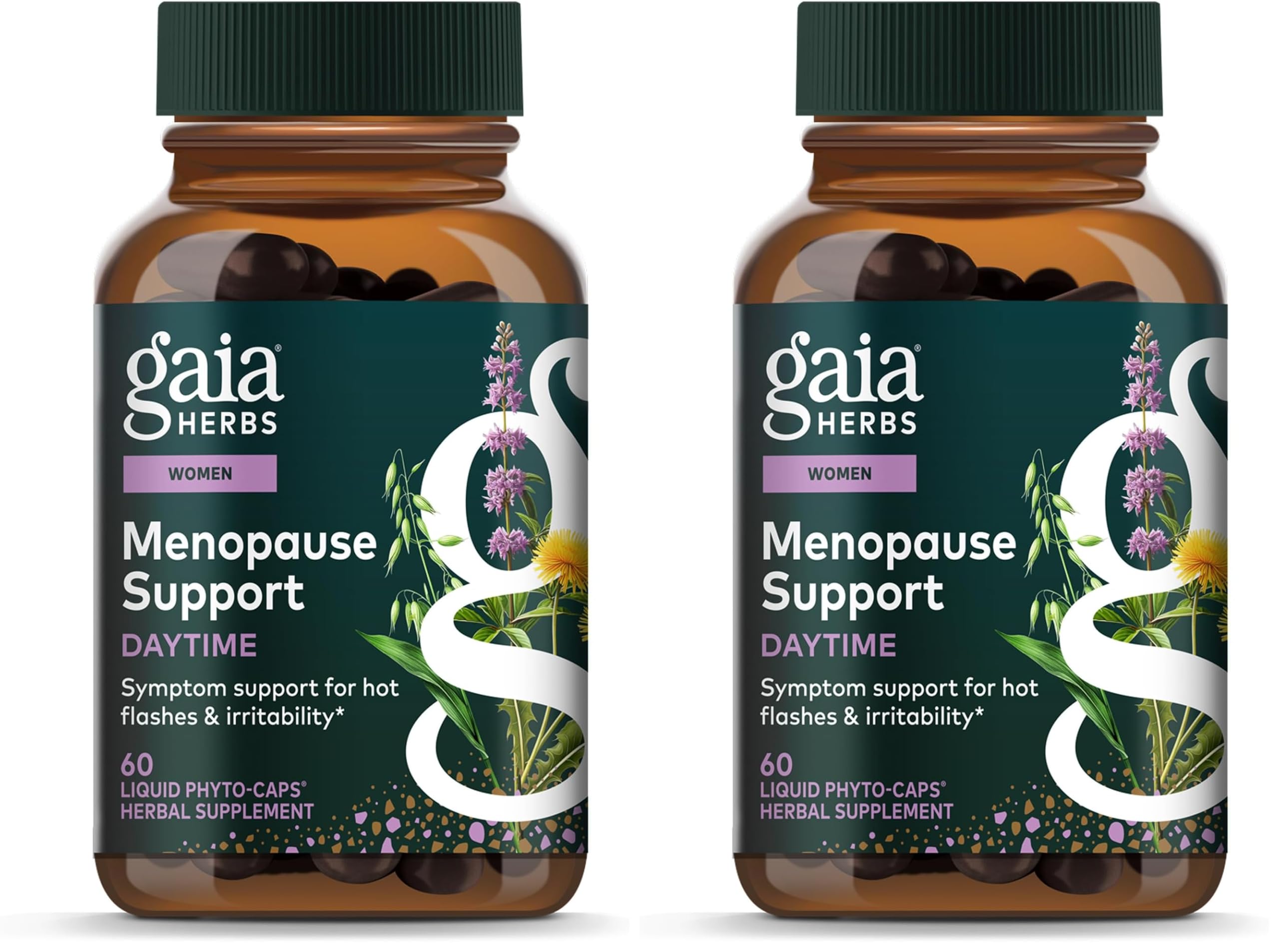 Gaia Herbs Menopause Support Daytime - Helps Support Hormone Balance & Well-Being for Women* - with Vitex, Black Cohosh, St. John's Wort & Oats - 60 Vegan Liquid Phyto-Caps (60 Servings) (Pack of 2) 60 Count (Pack of 2)