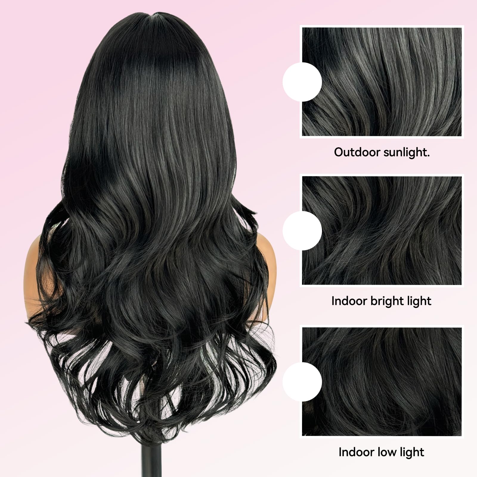 Amazon.com : topshe Long Black Wavy Wig With Bangs for Women 