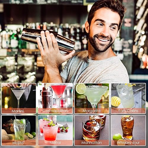 Miniatura 7 de Juego de mezclador de bar coctelera profesional de acero inoxidable de alta calidad, 25 onzas. Perfecto para bebidas caseras de fiesta con tus