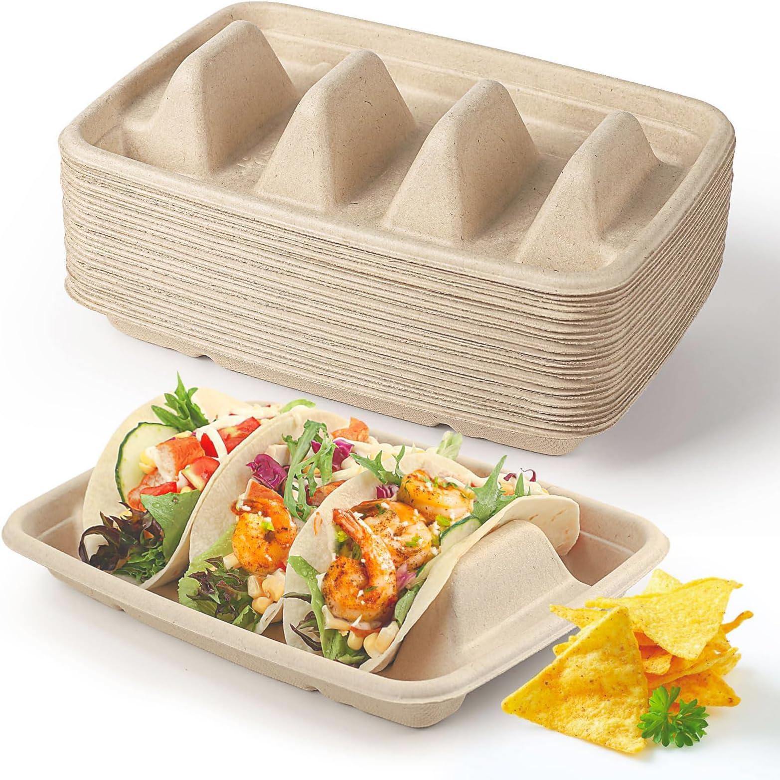 Taco Holder MEPURER 25Pcs Disposable Biodegradable Taco Holder Taco Plates with