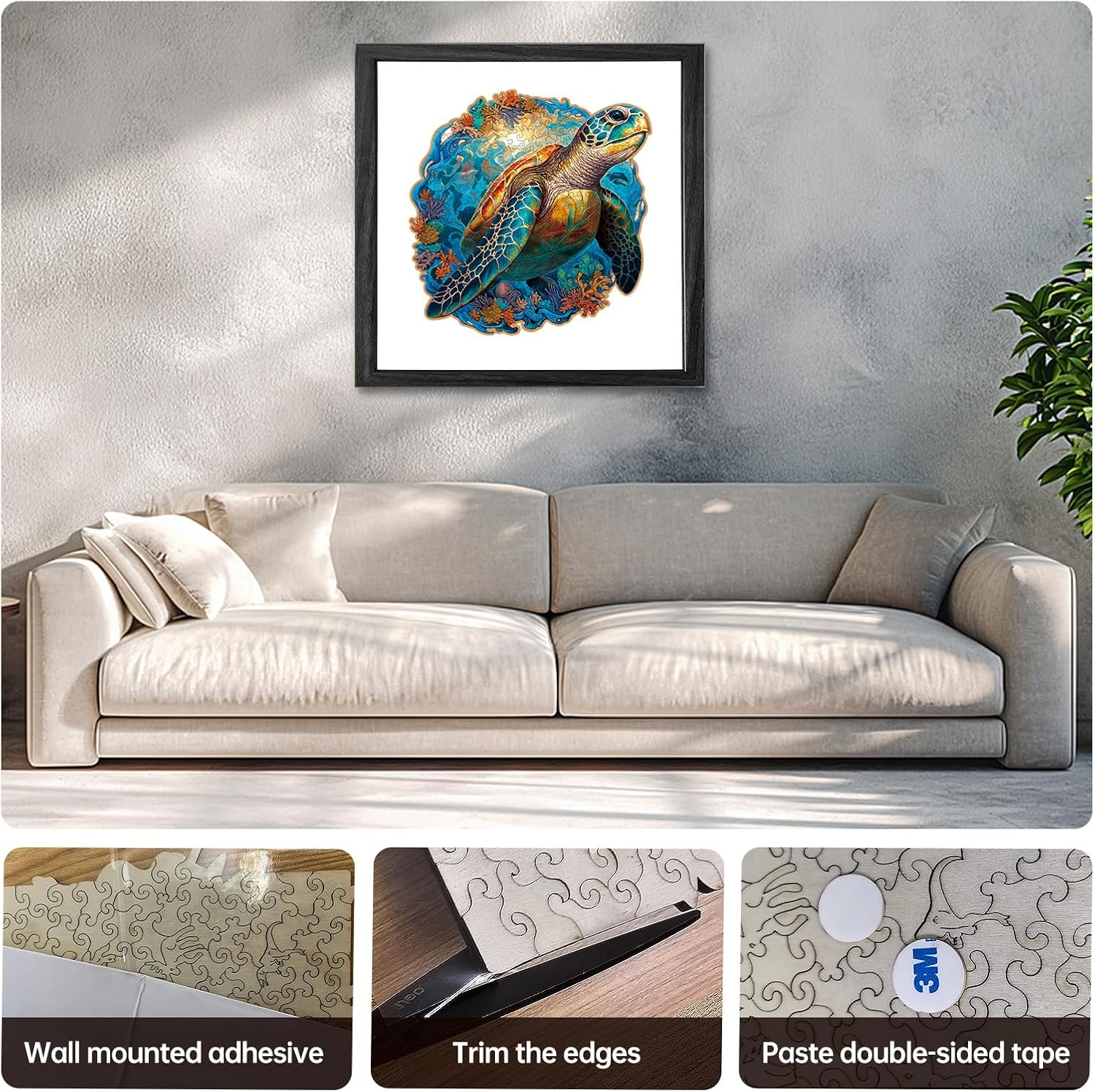 Wooden Puzzle,Coral Sea Turtle Jigsaw Puzzles 300 Piece,Fun Challenging Puzzles Family Game Gift,Unique Shape Puzzles for Adults 14.9 x 14.9 Inch image 4
