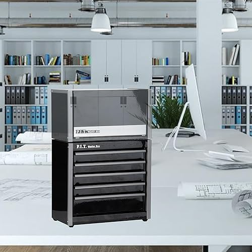 Miniatura 8 de P.I.T. Mini Caja de Herramientas Negra, Caja de Herramientas Portátil de 5 Cajones Micro Roll Cab de Acero Apilable con Forro, Caja de Herramientas