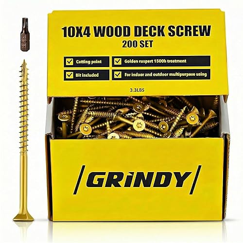 Tornillos para madera #10 x 4 de Grindy (paquete de 200/2.5LBS) – Tornillos para cubiertas DIY para gabinetes, muebles y otros proyectos