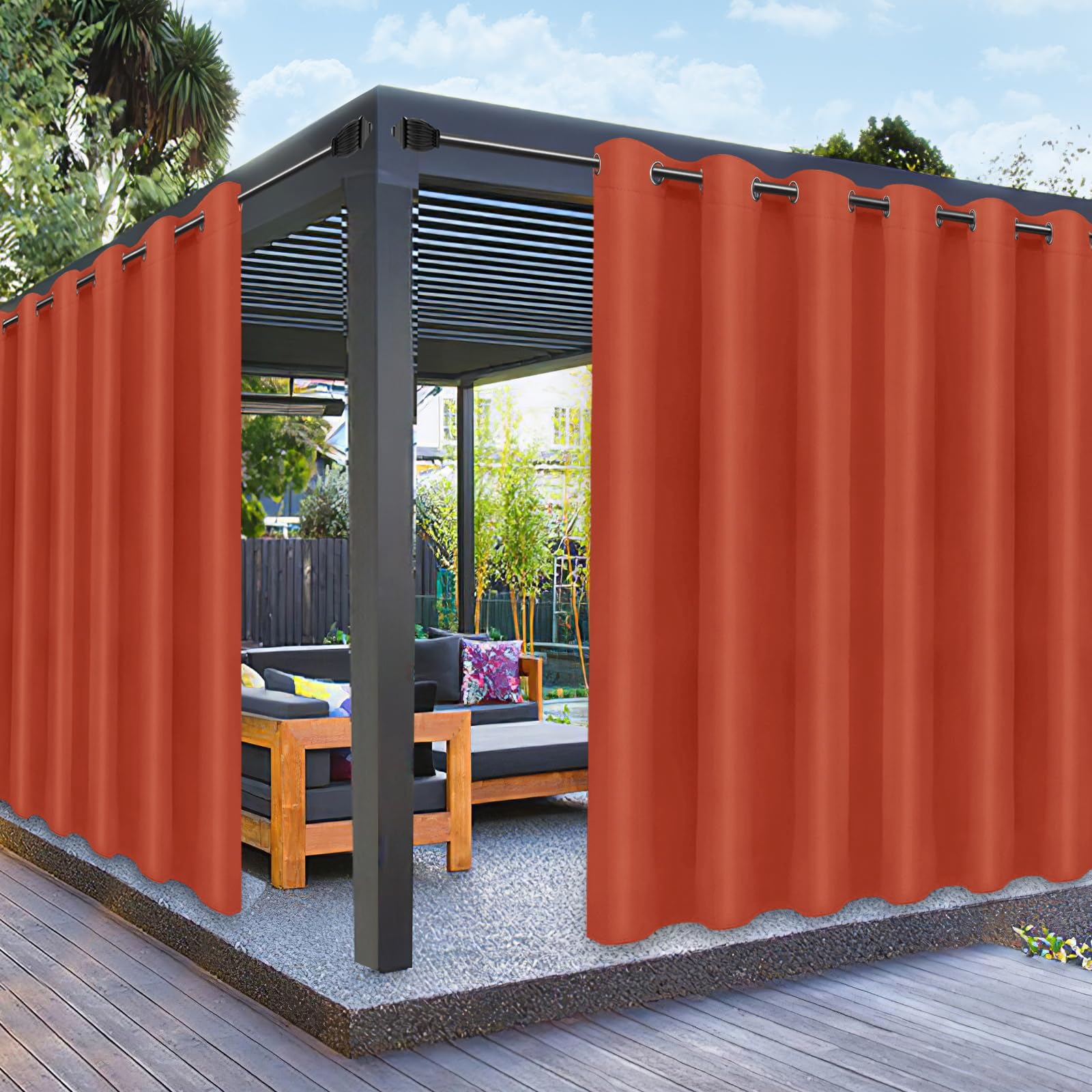 PureFit Outdoor Curtains for Patio Waterproof Weatherproof, UV Resistant Outside Curtains for Gazebo, Front Porch, Pergola, Sun Blocking Privacy