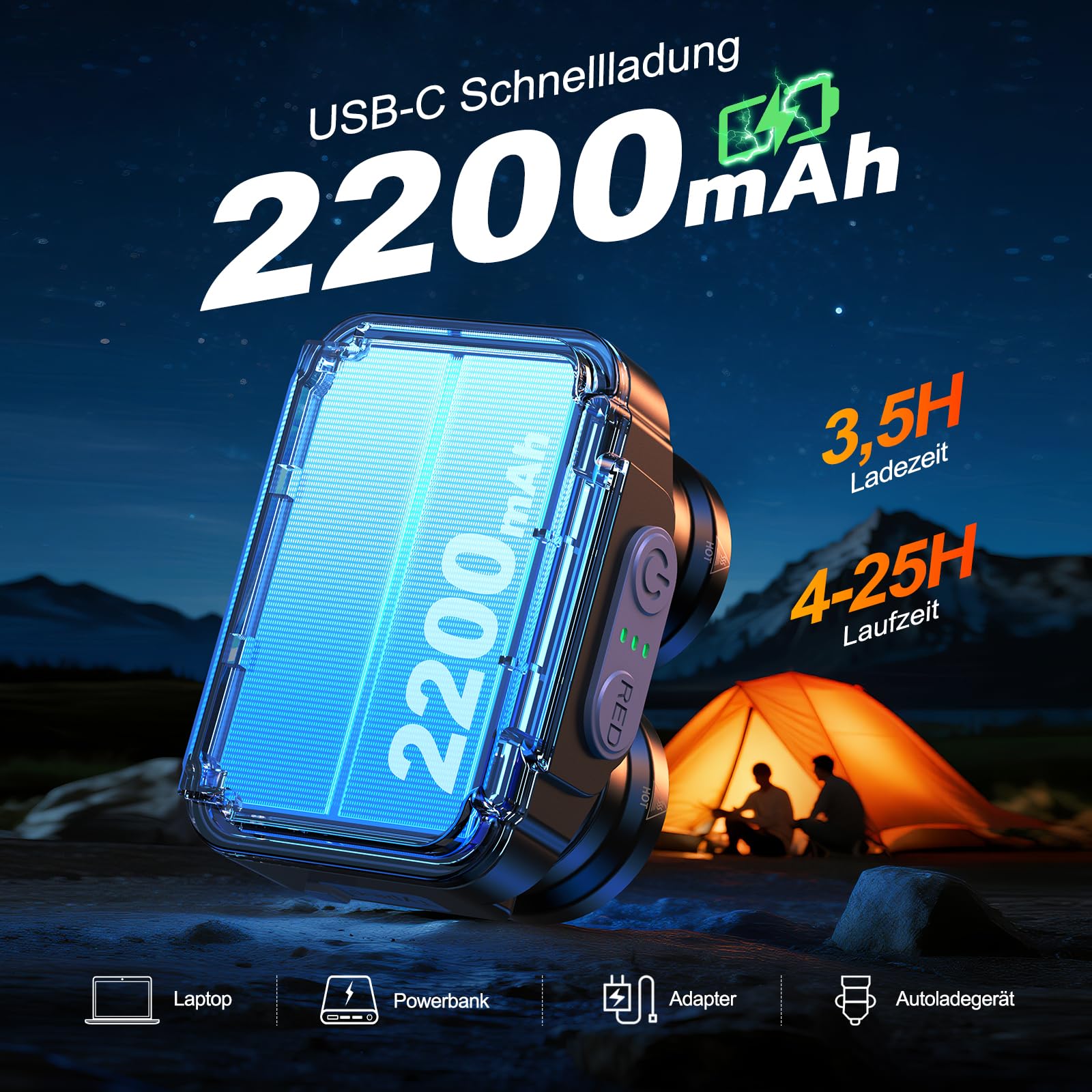 ISEYOU Lauflampe Joggen, 800 Lumen Brustlampe Lauflicht, 6 Modi, 45° neigbar, IPX5, USB-C wiederaufladbar, 4-25 Std. Laufzeit, 360° Reflexgurte – für Camping/Nachtlauf/Radfahren/Spazieren