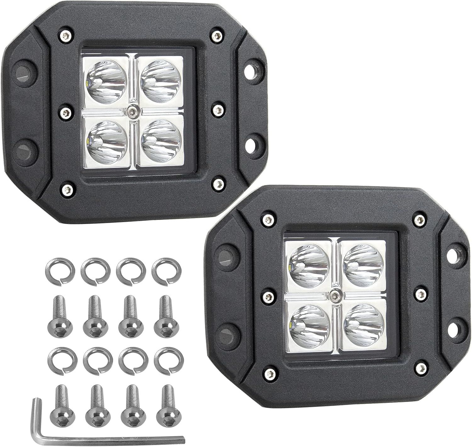 RIGIDON 2PCS 12W Flush Mount LED Fog Lights,4Inch Spot LED Work Light Driving Off-Road LED Light Bar for Truck Pickup ATV UTV 4X4WD Forklift SUV