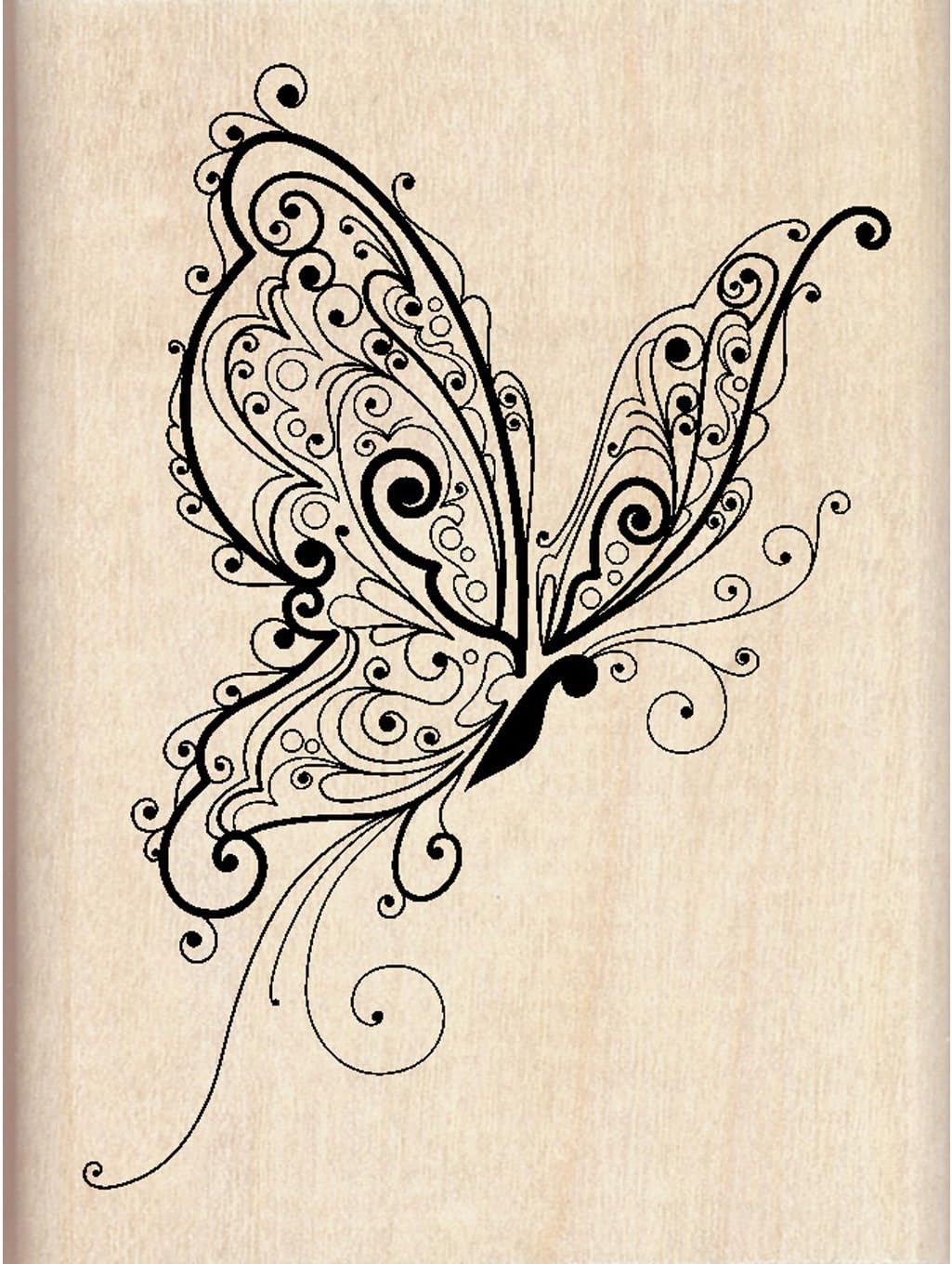 Inkadinkado Patterned Butterfly Wood Stamp for Scrapbooking, 2.25'' W x 3'' L