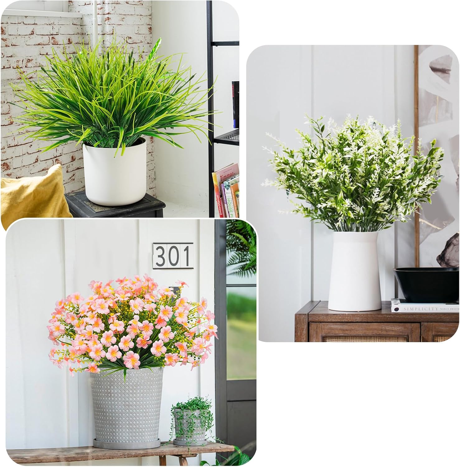 36pcs Faux Plants Outdoor, Uv Resistant Artificial Plants Outdoor Fake Flowers Plants Plastic Greenery Shrubs for Outside Window Box Garden Patio Porch Home Decor (Mixed Pink)