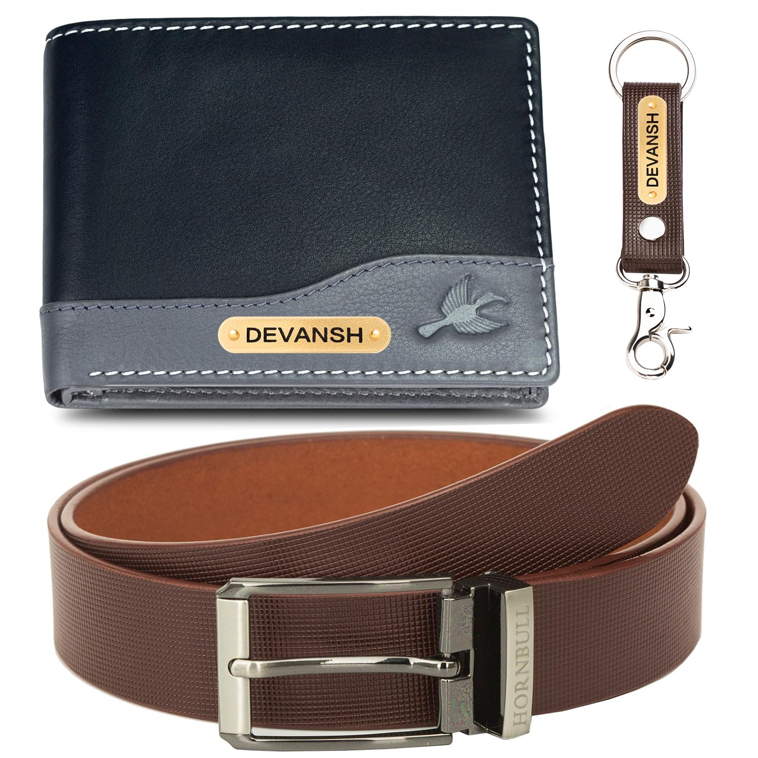 hornbull Men's Personalized Combo Gift Set | Customized Stylish Leather Purse & Keyring with Name | Unique Belt Combo Gift for Men and Brother, Black (BW45114)-picture-28