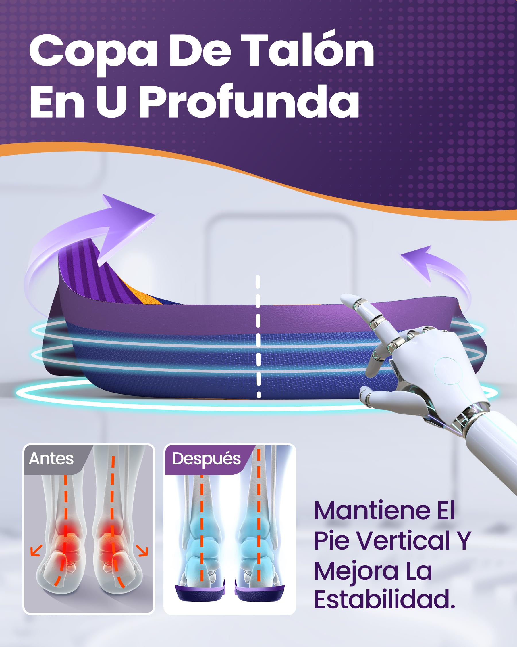 QBK Plantillas Ortopedicas para Pie Cavo con Pronacion, Fascitis Plantar, Soporte del Arco