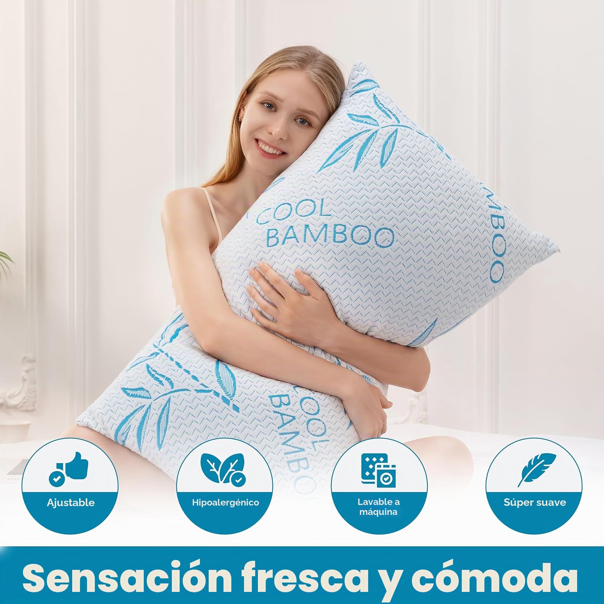 ComfySleep Juego de 2 Almohadas de rayón derivada de bambú para Dormir, refrescantes y triturados de Espuma viscoelástica Ajustable derivada del bambú con Funda extraíble y Lavable (Cama Extragrande)