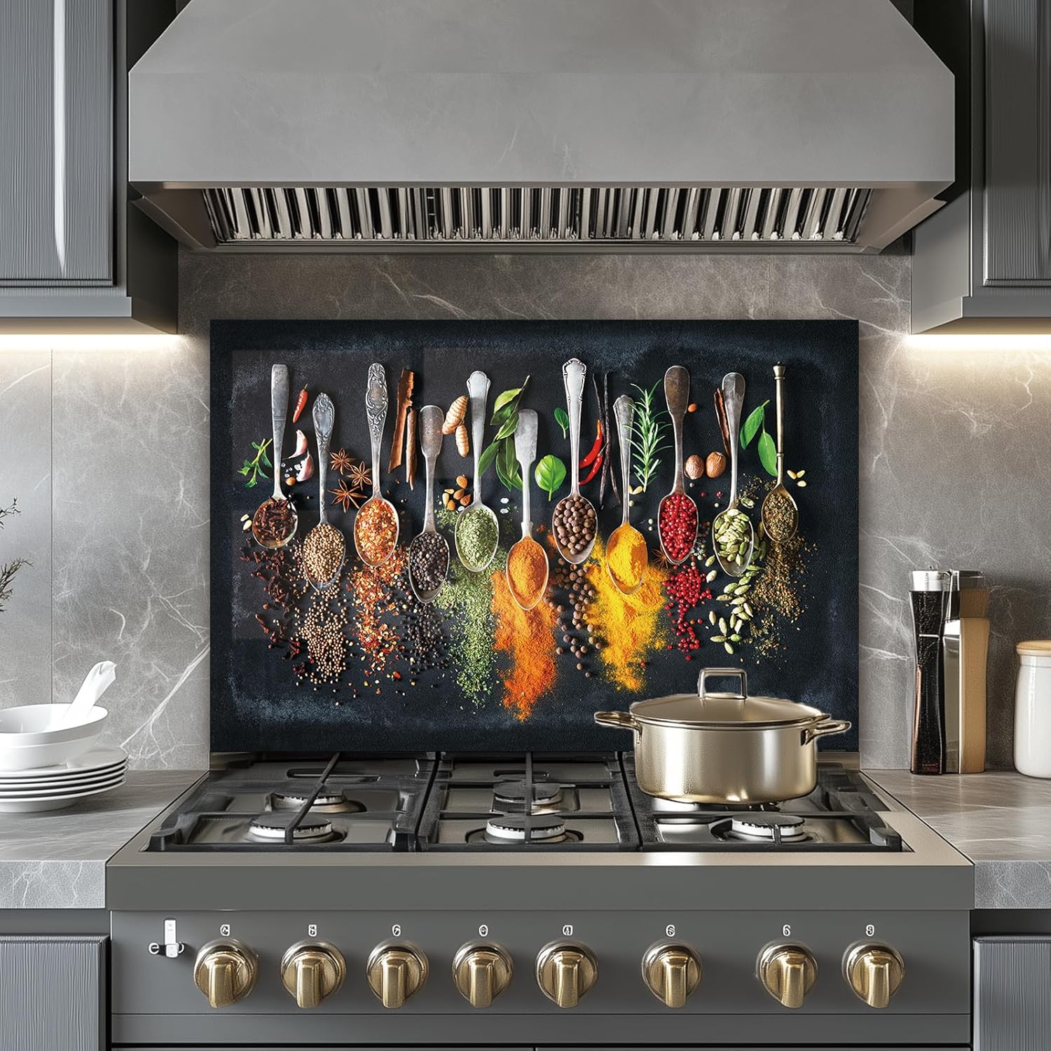 LMSDYSHU Spice，Tempered Glass Backsplash for Kitchen，Frameless, Stove Backsplash Protector for Wall,Easy to Clean, Home Decor(30"x16")