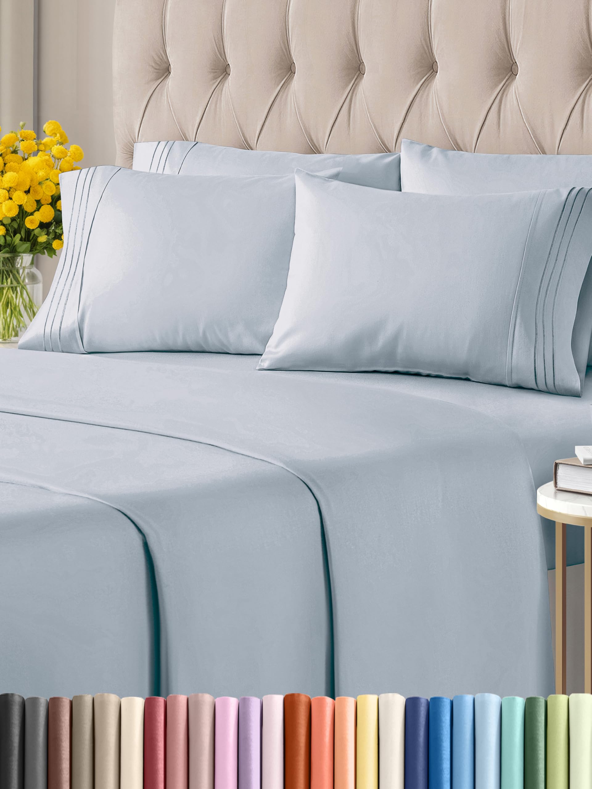 King 6 Piece Sheet Set - Comfy Breathable & Cooling - Ultra Soft Hotel Luxury Bedding Set w/ 8-16 Inch Deep Pockets - 1 Flat & 1 Fitted Sheet & 4 Pillowcases - Wrinkle Free and Easy Care - Sky BlueOEKO-TEX MADE IN GREENOEKO-TEX MADE IN GREENOEKO-TEX MADE IN GREEN