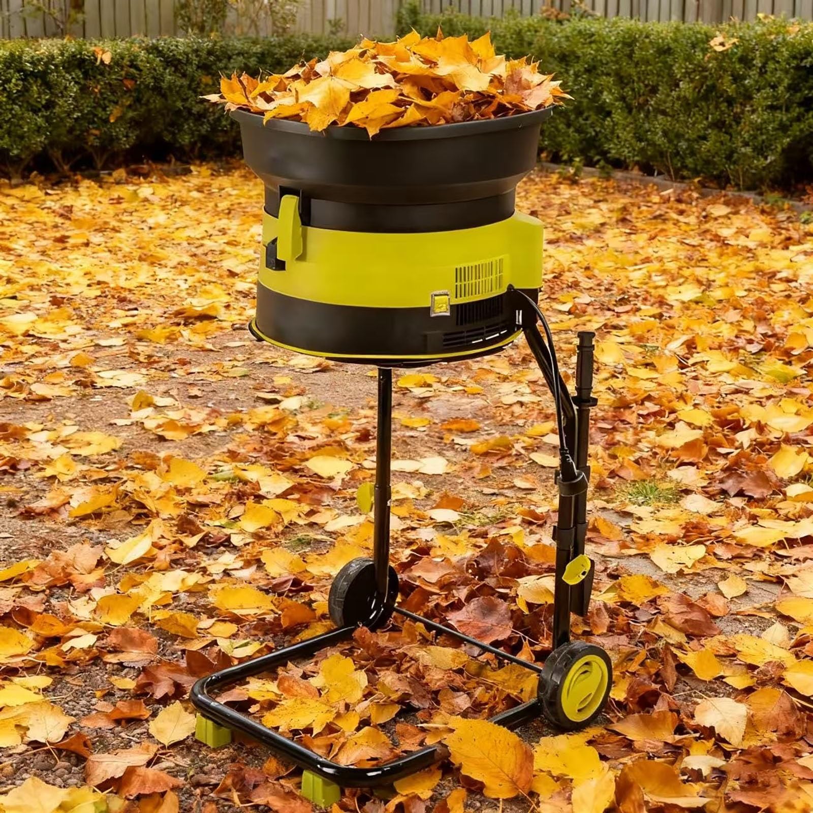 Trituradora de hojas for compost, 2500 W, con ruedas y bolsa de almacenamiento, tolva de 54 cm de ancho for agujas de pino, paja y residuos de jardín.(40mxpowercord)