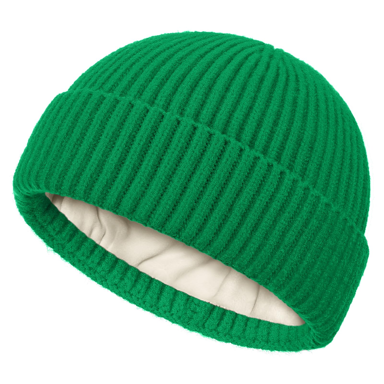 Fleece Lined Wool Fisherman Beanie for Men Women, Thermal Skull Cap Winter Hats, Cold Weather Warm Knit Cuffed Cap