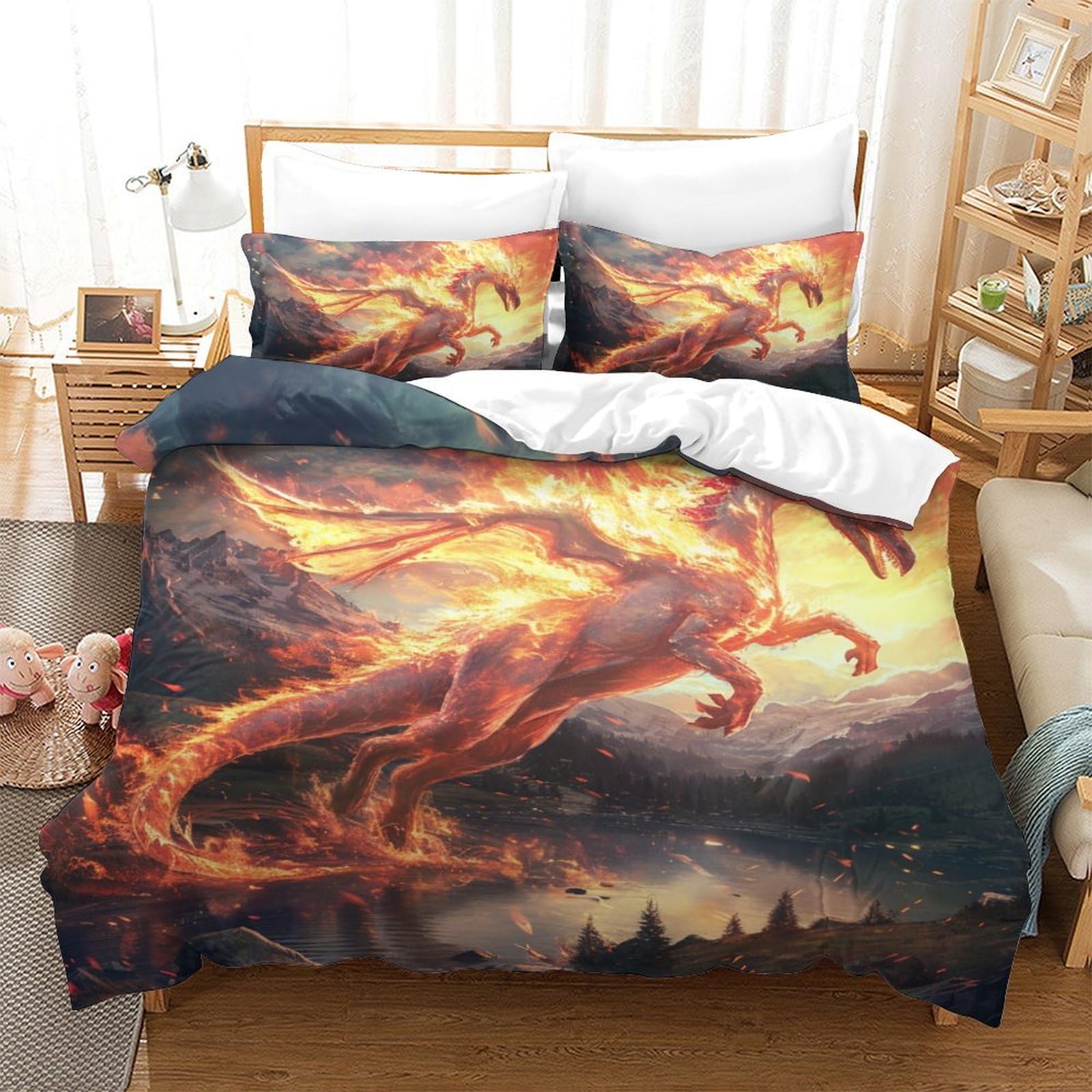 Housse de couette Ptérosaure King 220x240 cm lit 3 pièces microfibre douce