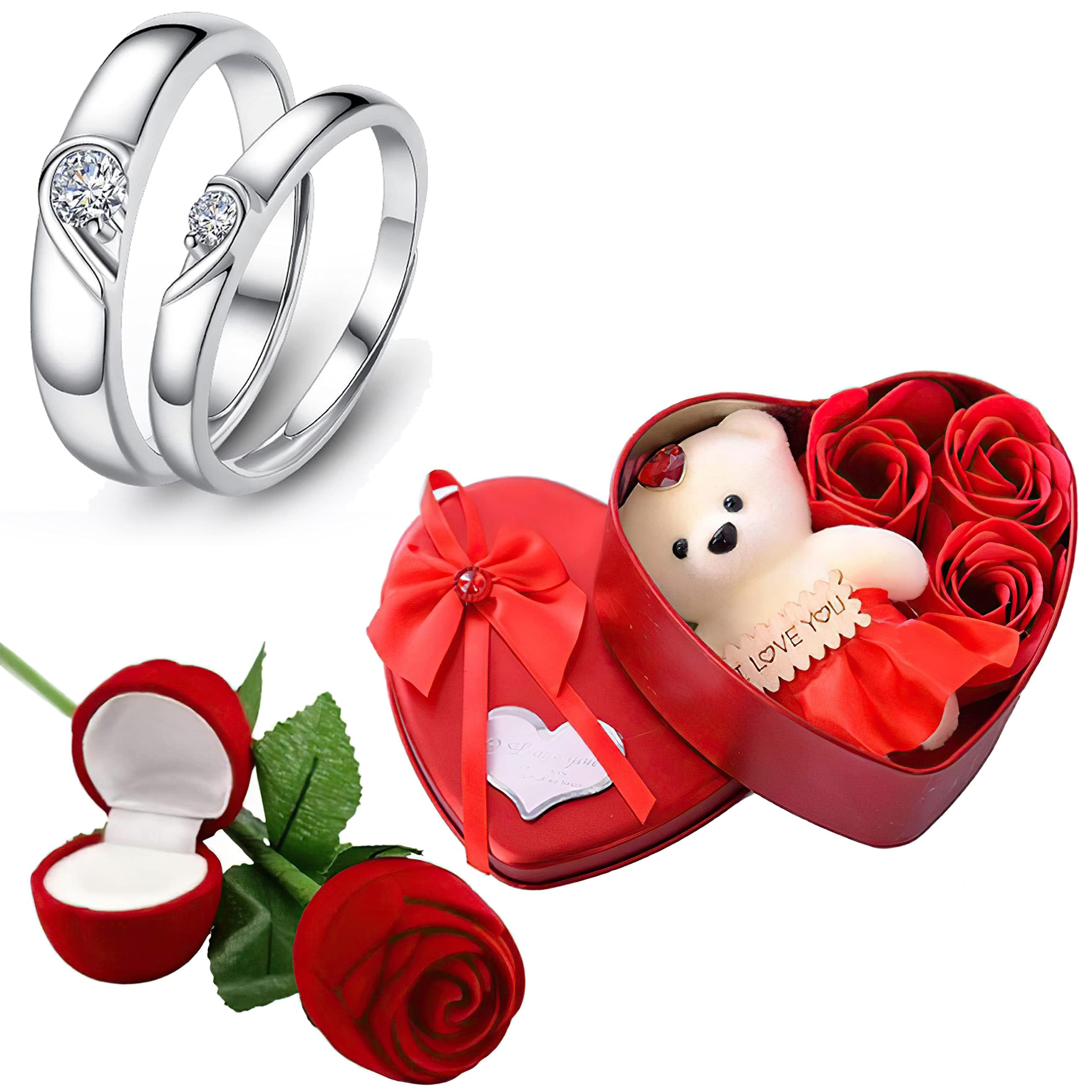 Fashion Frill Valentine Gift For Girlfriend Heart Silver Couple Ring Red Rose Ring For Women Girls Men Boys Valentines day Gift Heartbox with Teddy Gifts For Wife Girlfriend (B0BSC45ZMX) Amazon Price History, Amazon Price Tracker