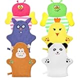 Sibba 6 Pcs Baby Bath Mitt Washcloths Gloves, Gentle Cute Exfoliating Wash Mitt Animal Pattern, Baby Mittens Bath Towel Glove Soft Scrub Toddler Wash Cloths Body Scrubber Bathing Loofah Infant Gloves