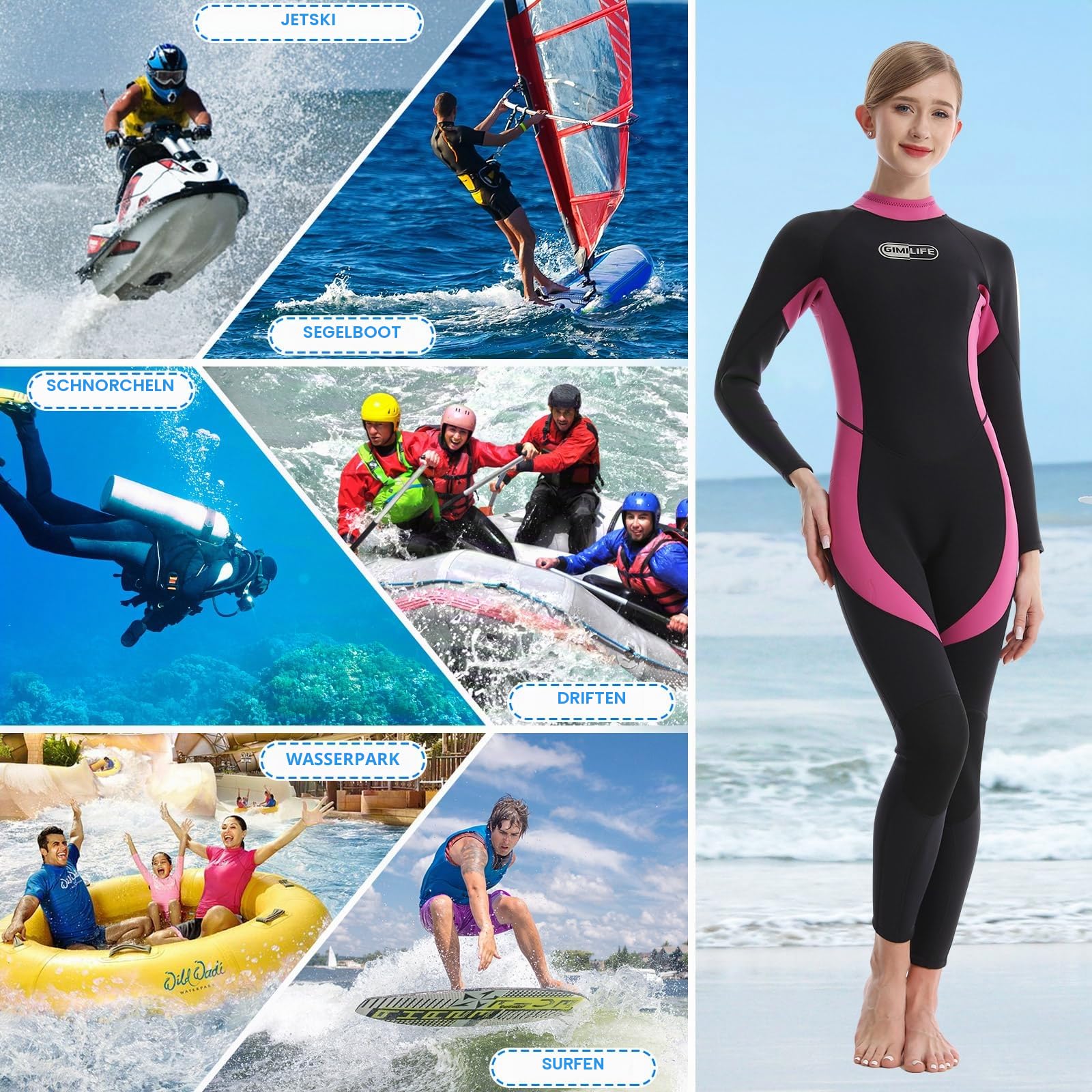 Gimilife Taucheranzüge für Herren und Damen, Herren 3MM Shorty/FullWetsuit Neoprenanzug Damen Ganzkörper im kalten Wasser halten warm für Tauchen Surfen Schnorcheln Kajakfahren