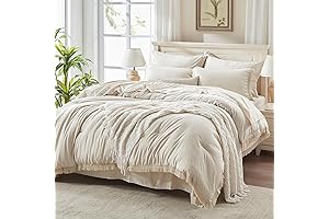 Andency Beige Comforter Set King Size Bed-in-a-Bag, Boho Tassel Style Bedding Set