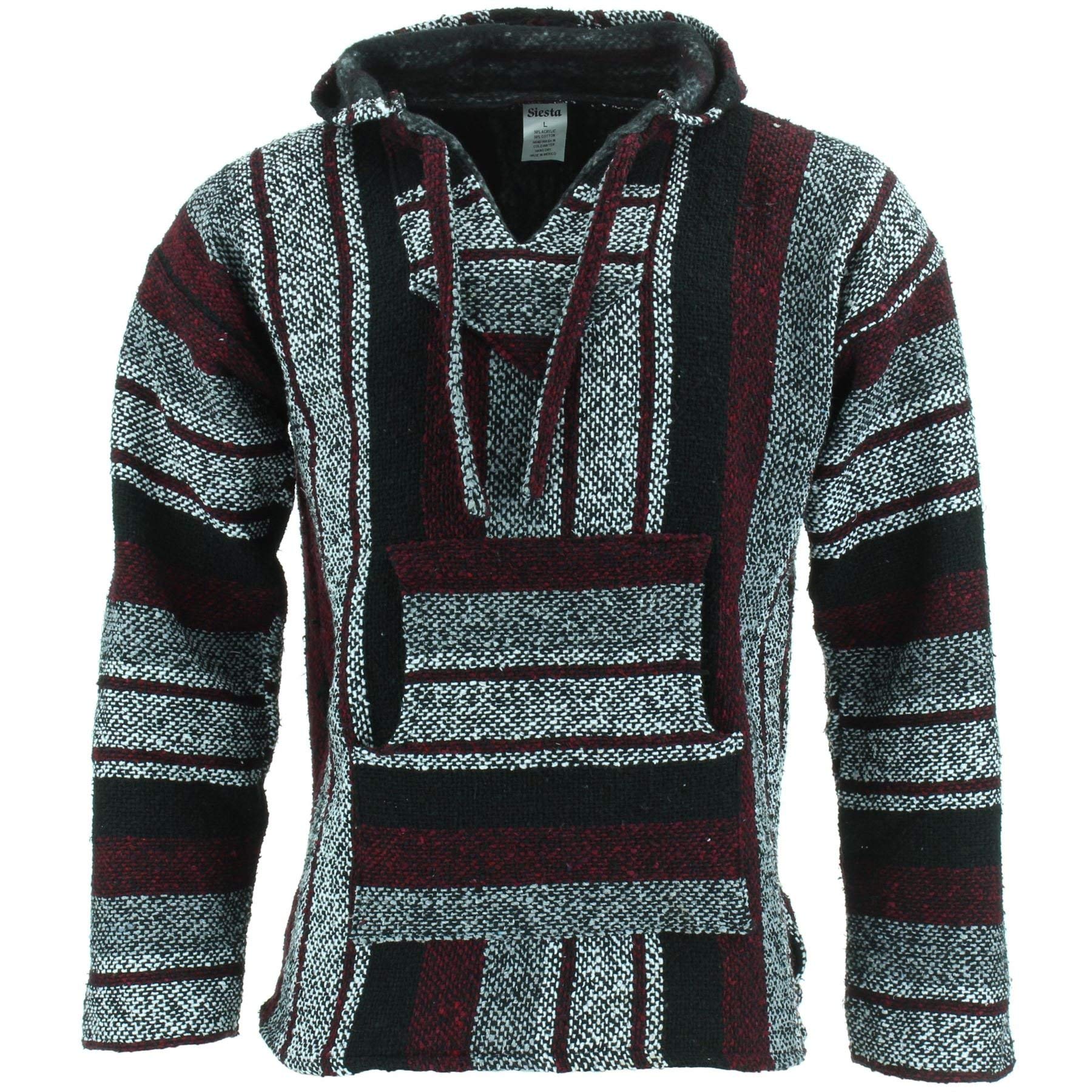 Siesta Maroon & Black Mexican Baja Jerga Hoody - (Large)