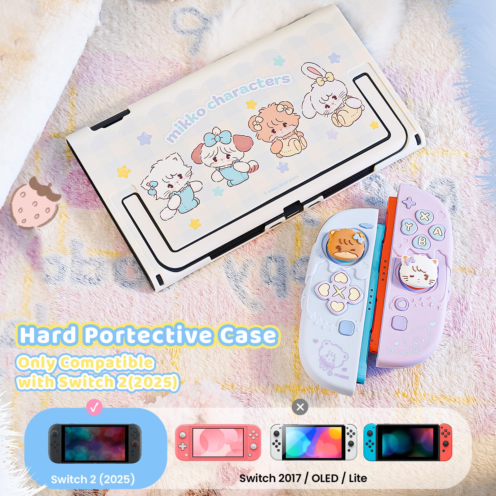 Kuitmor Coque de protection en silicone pour Switch 2, Kawaii Switch 2, coque de protection en silicone souple anti-rayures pour Switch 2025 avec 2 capuchons de pouce - MIK - 2