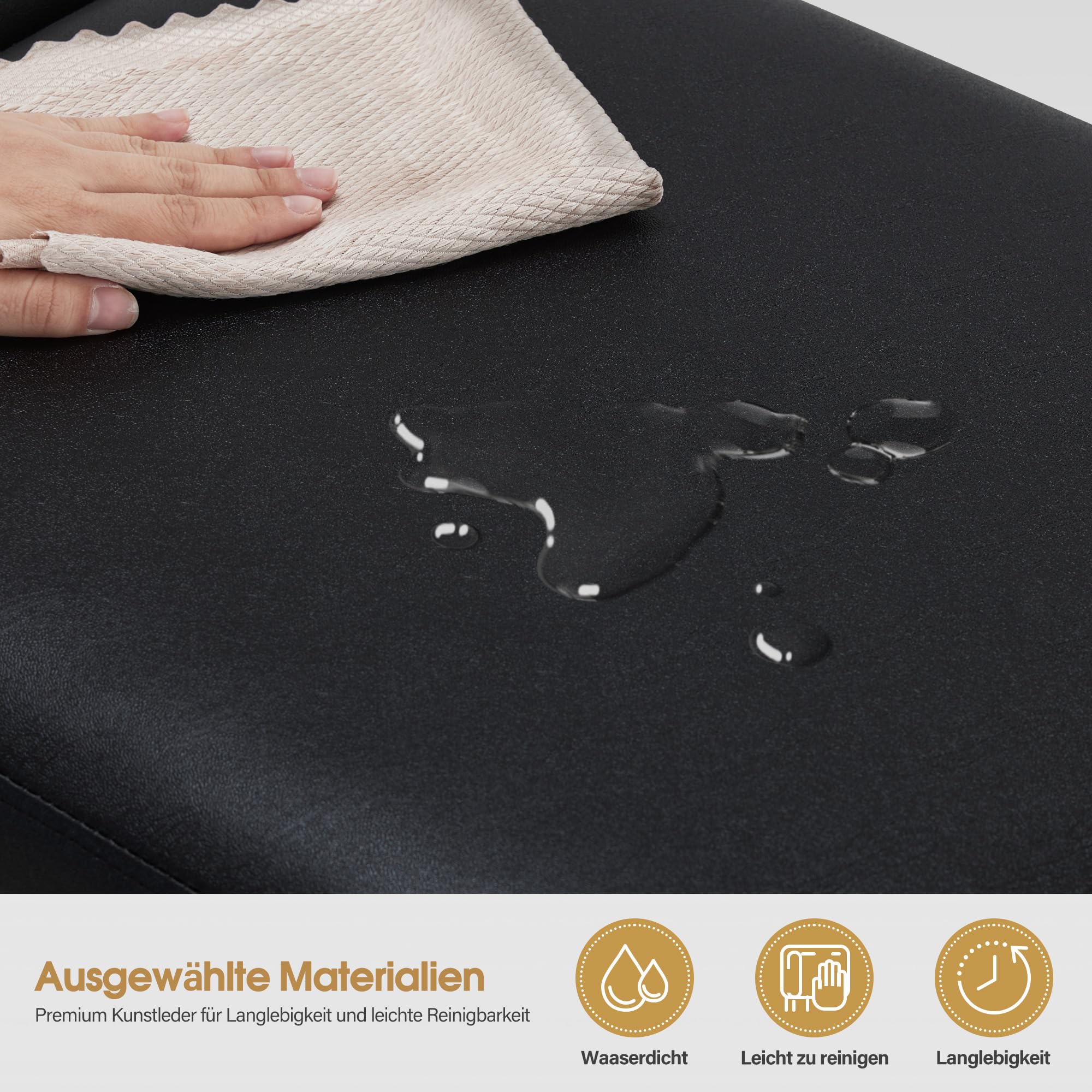 Barberpub 3 posti per salone spa, larghezza 153 cm, banc d'attesa parrucchiere, imbottito per camera, da letto per soggiorno, arredamento parrucchiere W513 (Nero/Finta Pelle)