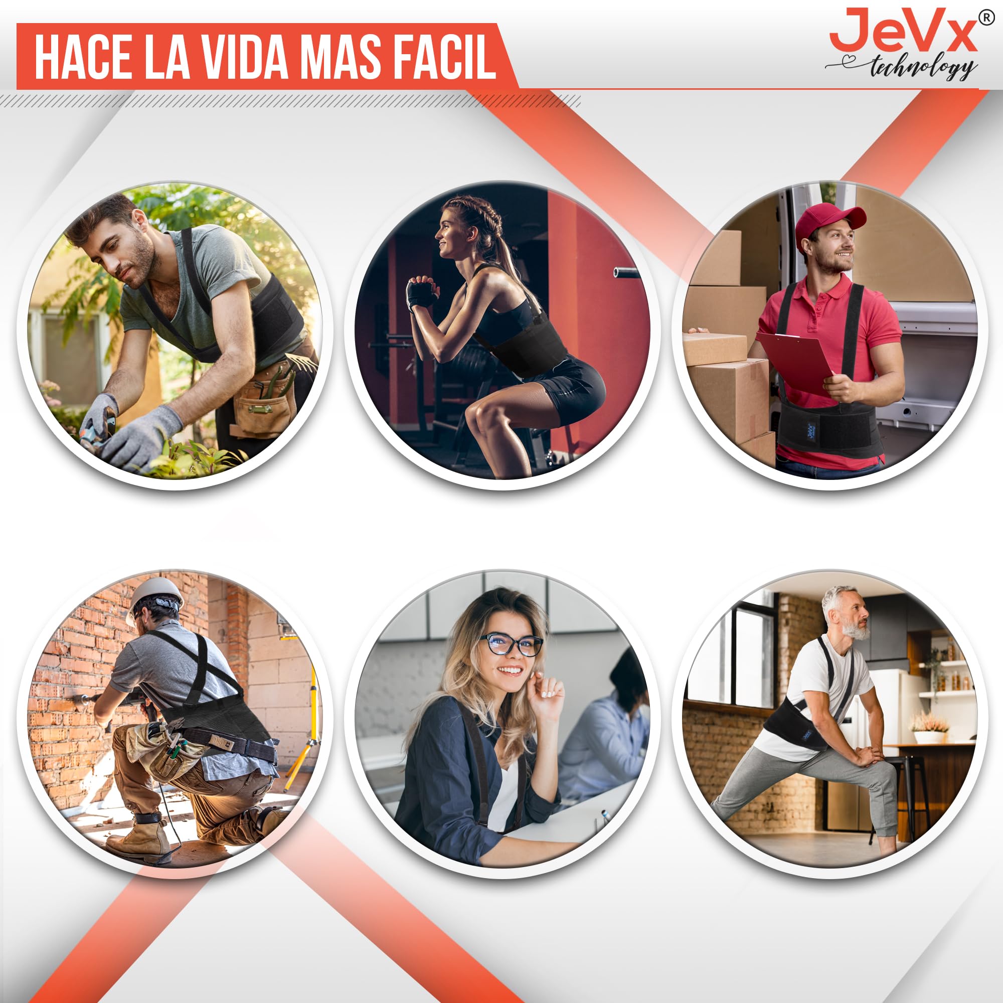 JEVX Faja Lumbar Hombre y Mujer Trabajo con Tirantes Extraibles L | con Pad Lumbar para Dolor de Espalda, Deportiva, Cinturón Abdominal Transpirable, Lesión de Columna, Deporte Ciática